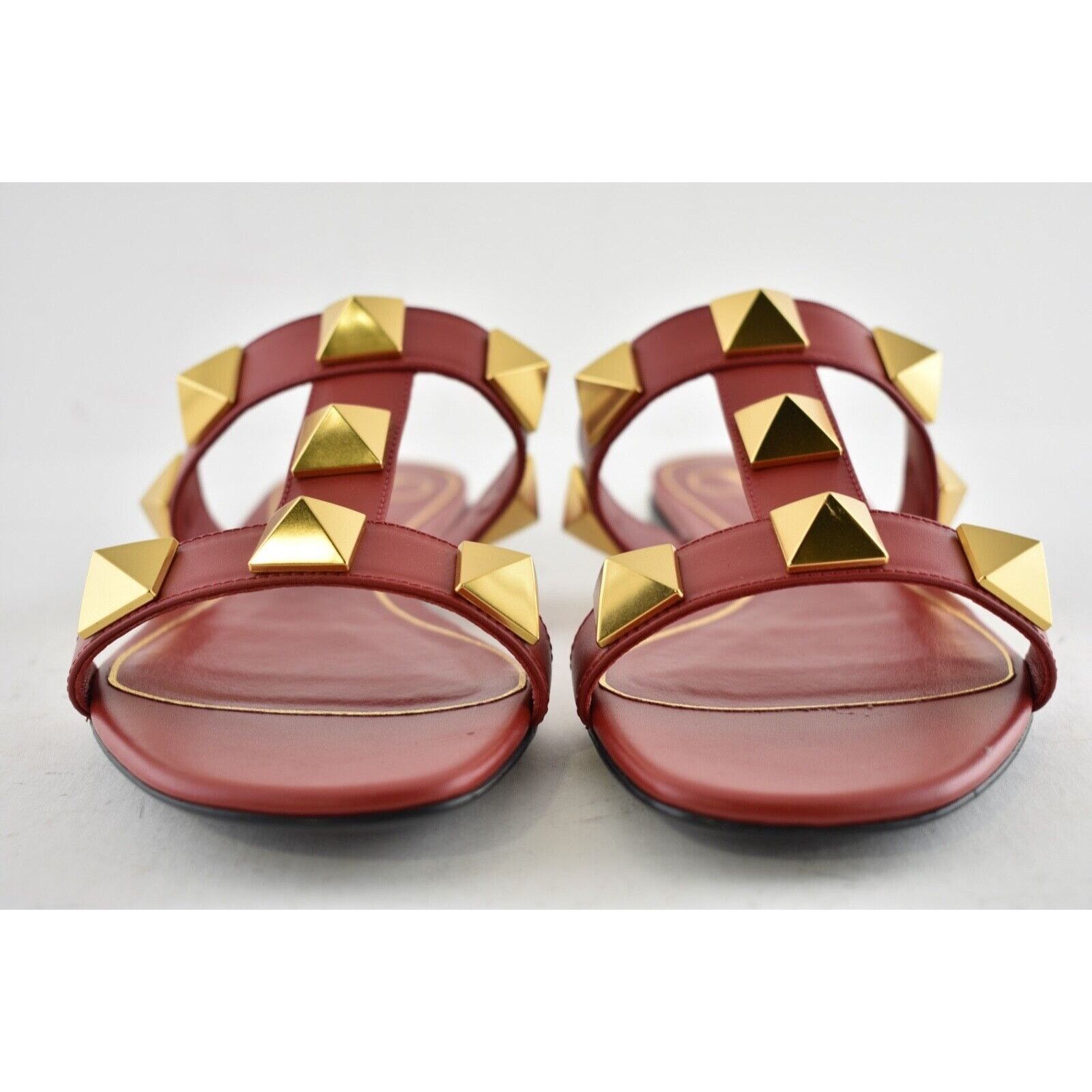 Valentino Valentino Rockstud Roman Stud Gold Red Leather Slide Slip On Size US 7 / IT 37 - 5 Thumbnail