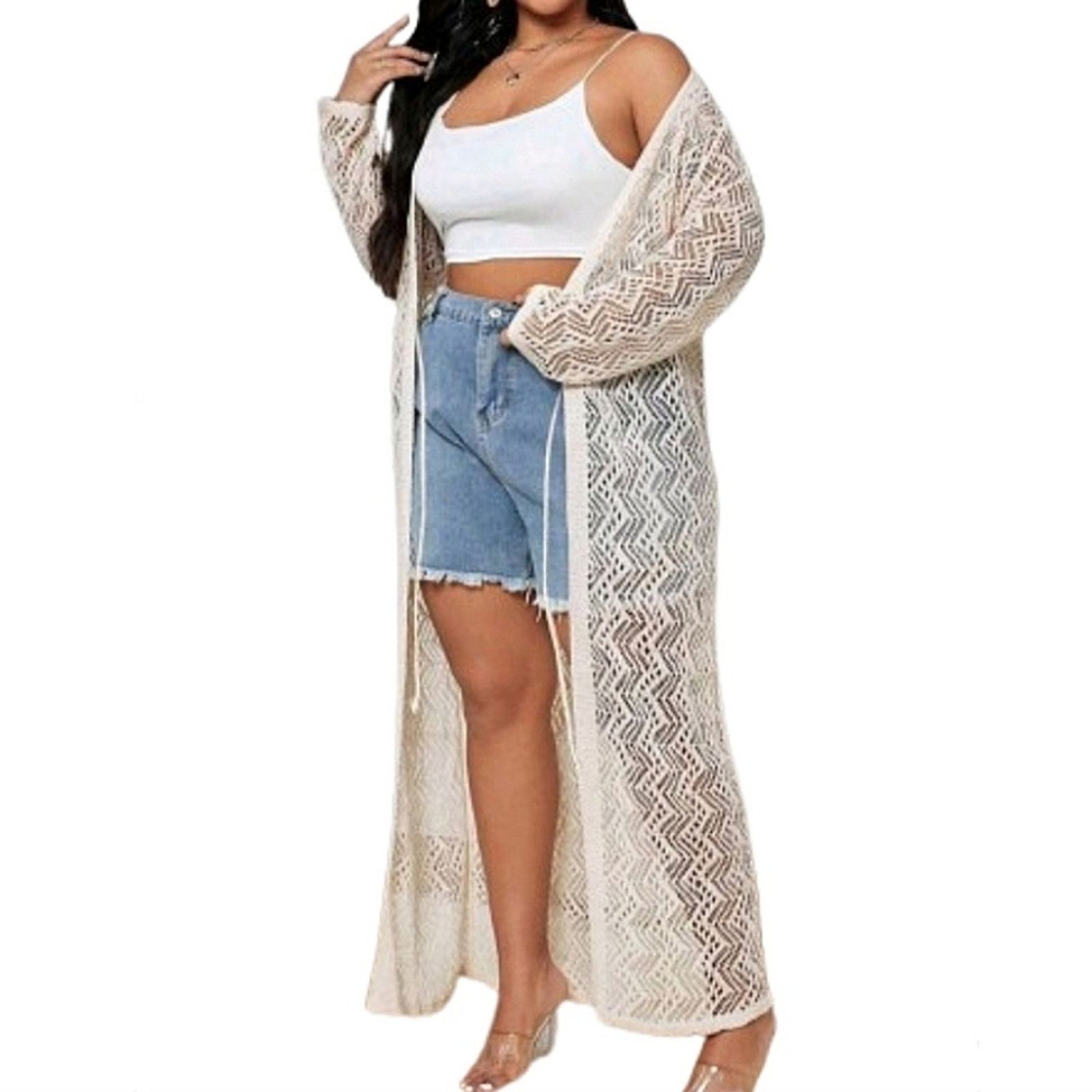 Shein CROCHET STYLE ☆ TIE FRONT ☆ DUSTER / COVER-UP 5x ☆ NWT Size 4XL / US 24-26 - 4 Thumbnail