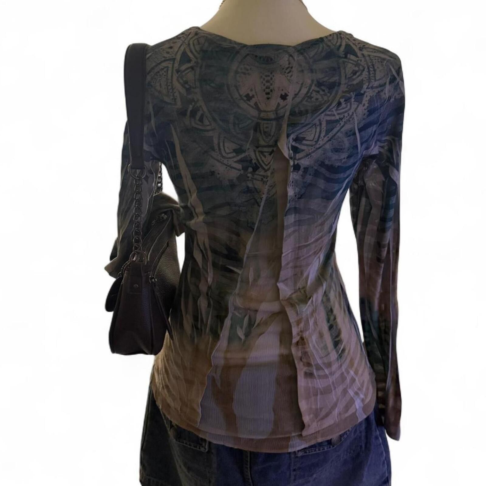 Other Y2K Blue & Brown Xhilaration Long Sleeve Top Size S / US 4 / IT 40 - 3 Thumbnail