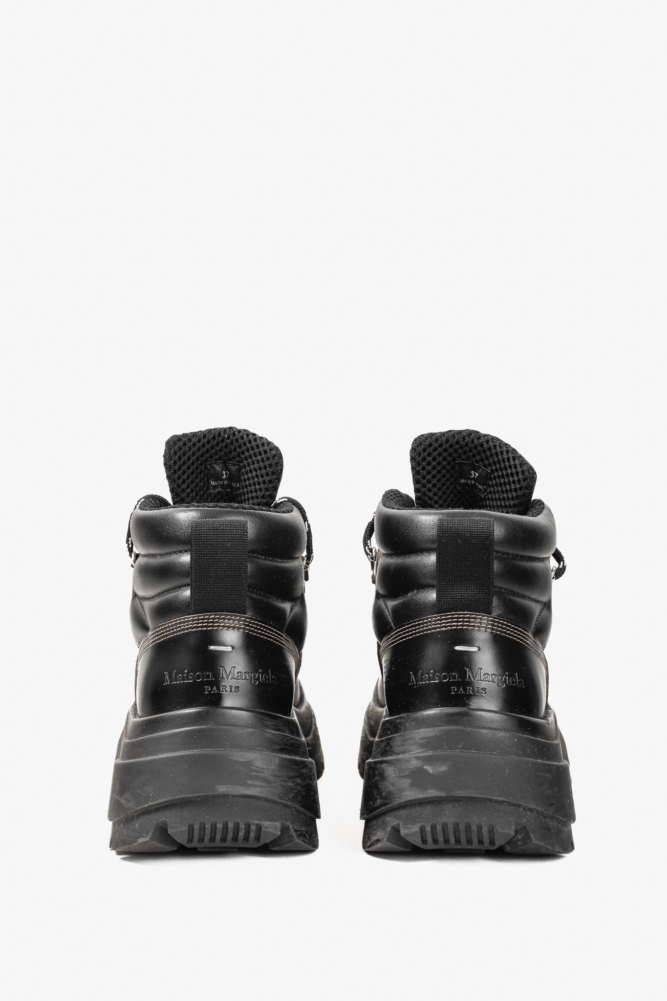 Maison Margiela Maison Margiela Black Leather Lug Sole Hiking-Style Boots Size US 6.5 / IT 36.5 - 3 Thumbnail