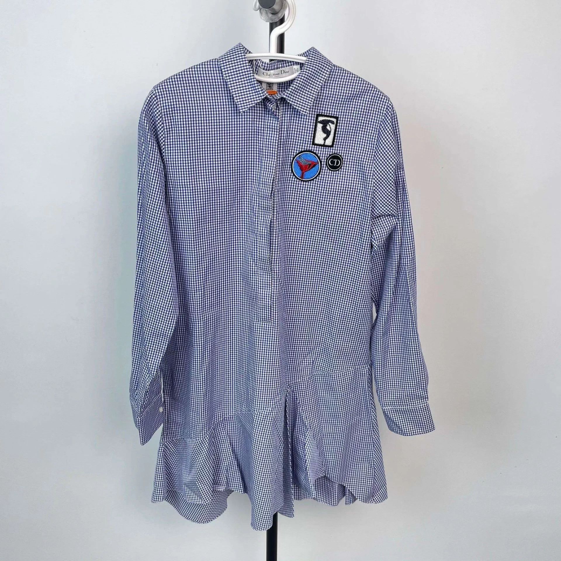 Dior DIOR Blue White Plaid Mid-Length Dress CD Logo Size 40 Size M / US 6-8 / IT 42-44 - 1 Thumbnail