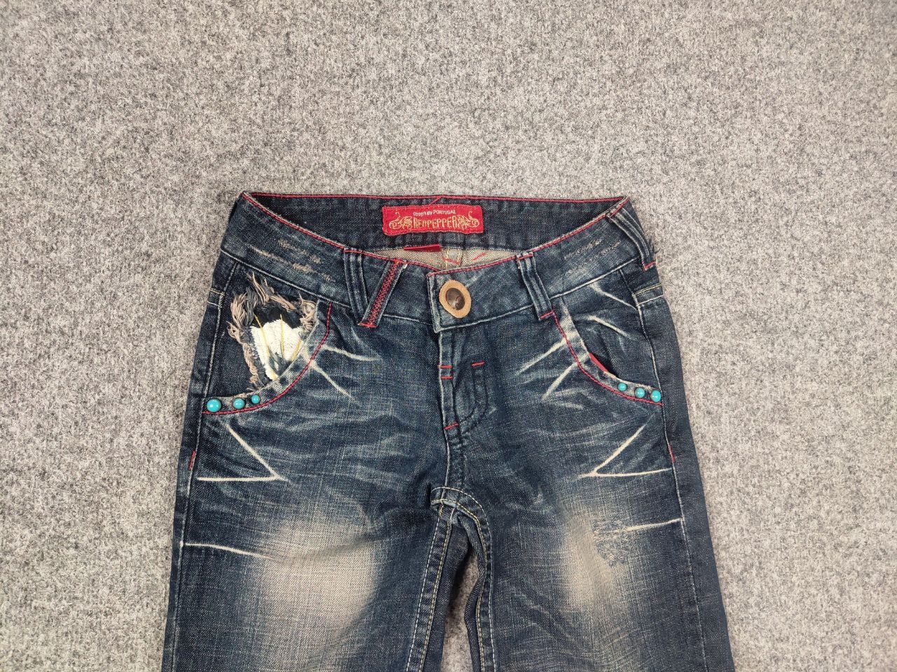 If Six Was Nine Red Pepper Japan Low Vintage Y2K embroidered Denim Jeans Size 27" / US 4 / IT 40 - 6 Thumbnail