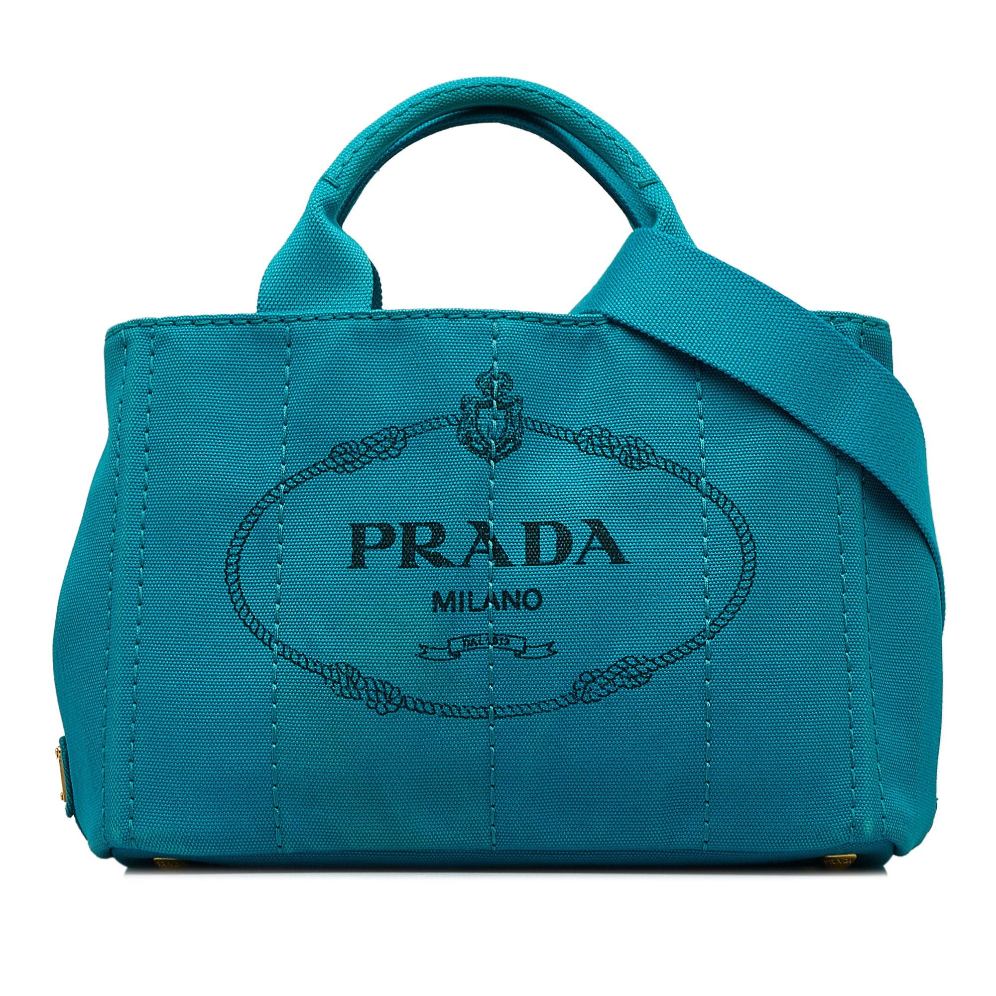 image of Prada Canapa Logo Satchel in Blue, Women's