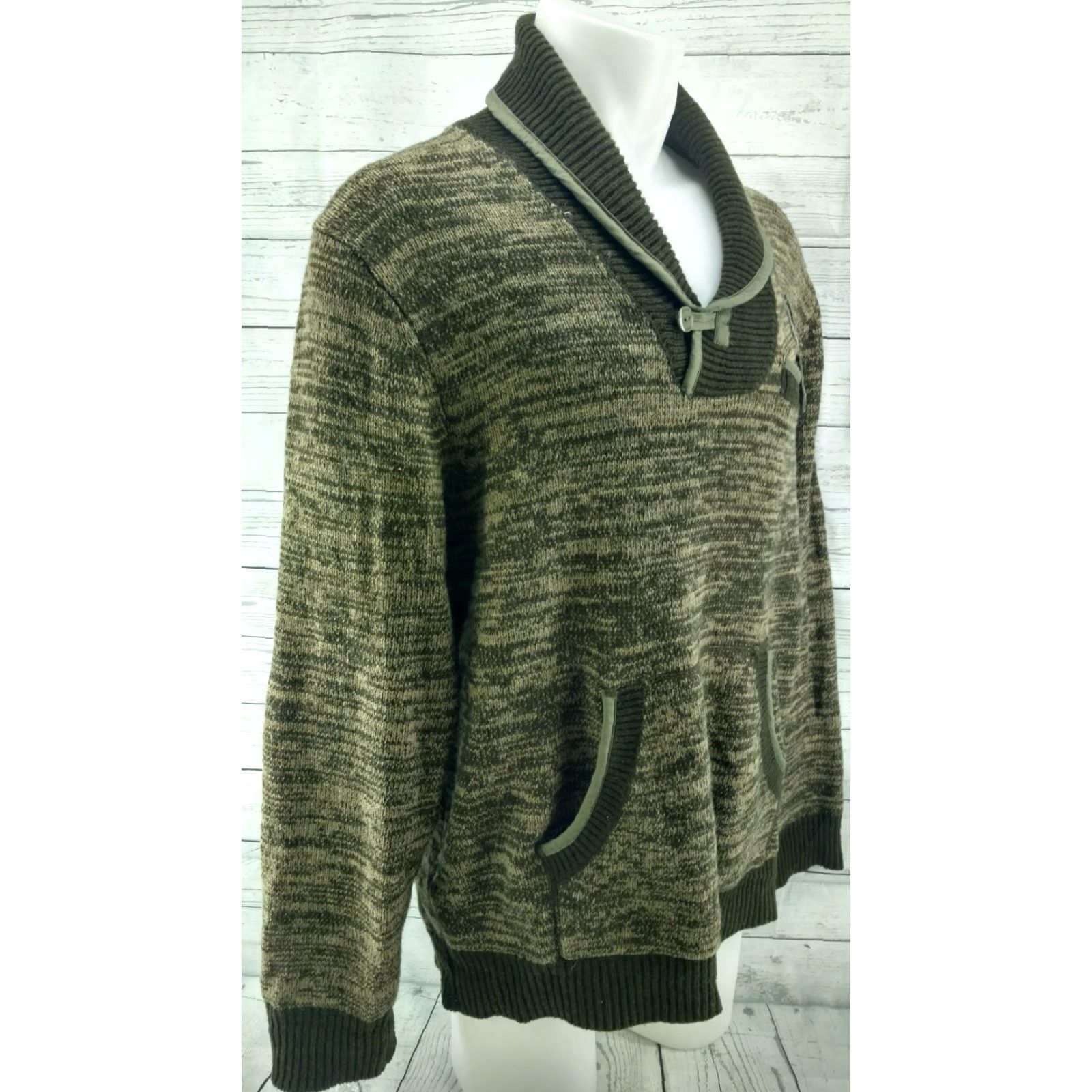 Vintage Parish Nation Sweater XL Green Shawl Neck Pockets Unisex Pullover Elbow Patch Mens Size US XL / EU 56 / 4 - 4 Thumbnail
