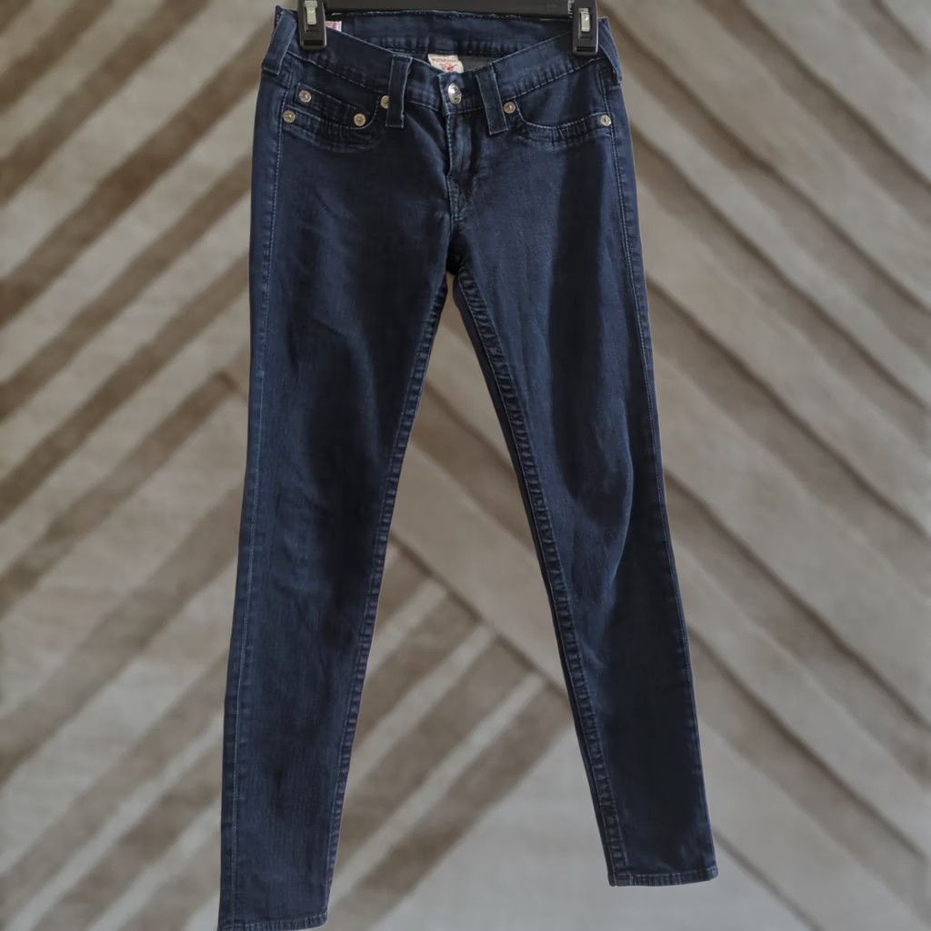 True Religion True Religion Jeans Women Dark Wash Skinny 28 Blue Denim Zip Button Inseam 29 Waist 14 Medium Womens Size 28" / US 6 / IT 42 - 1 Thumbnail