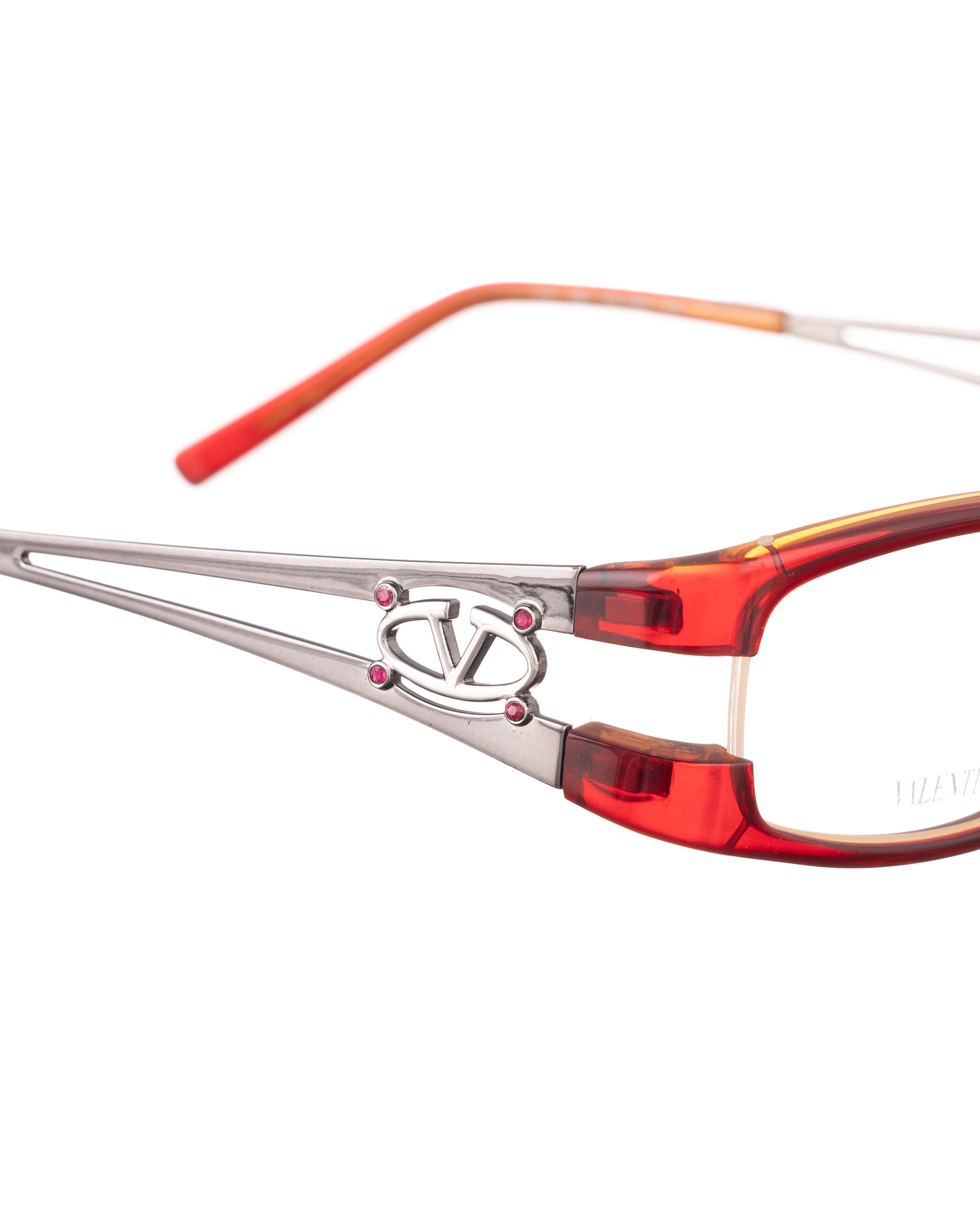Valentino Valentino 00s Red & Silver Glasses with Big Logo Size ONE SIZE - 3 Thumbnail