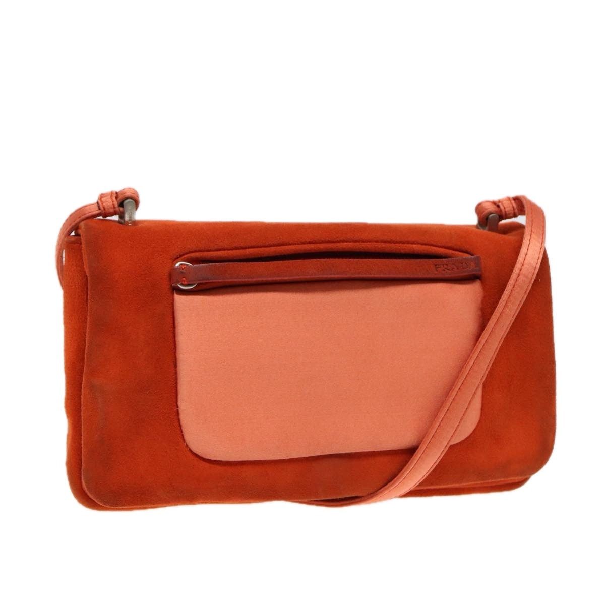 PRADA Shoulder Bag Suede Orange Silver