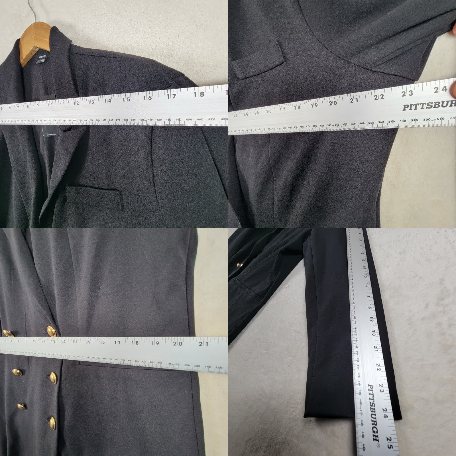 Express EXPRESS Black Editor Double-Breasted Novelty Gold Button Blazer Jacket Coat XL Women’s Suit Jacket/Blazer Long Sleeve Black Buttoned Size XL / US 12-14 / IT 48-50 - 9 Thumbnail