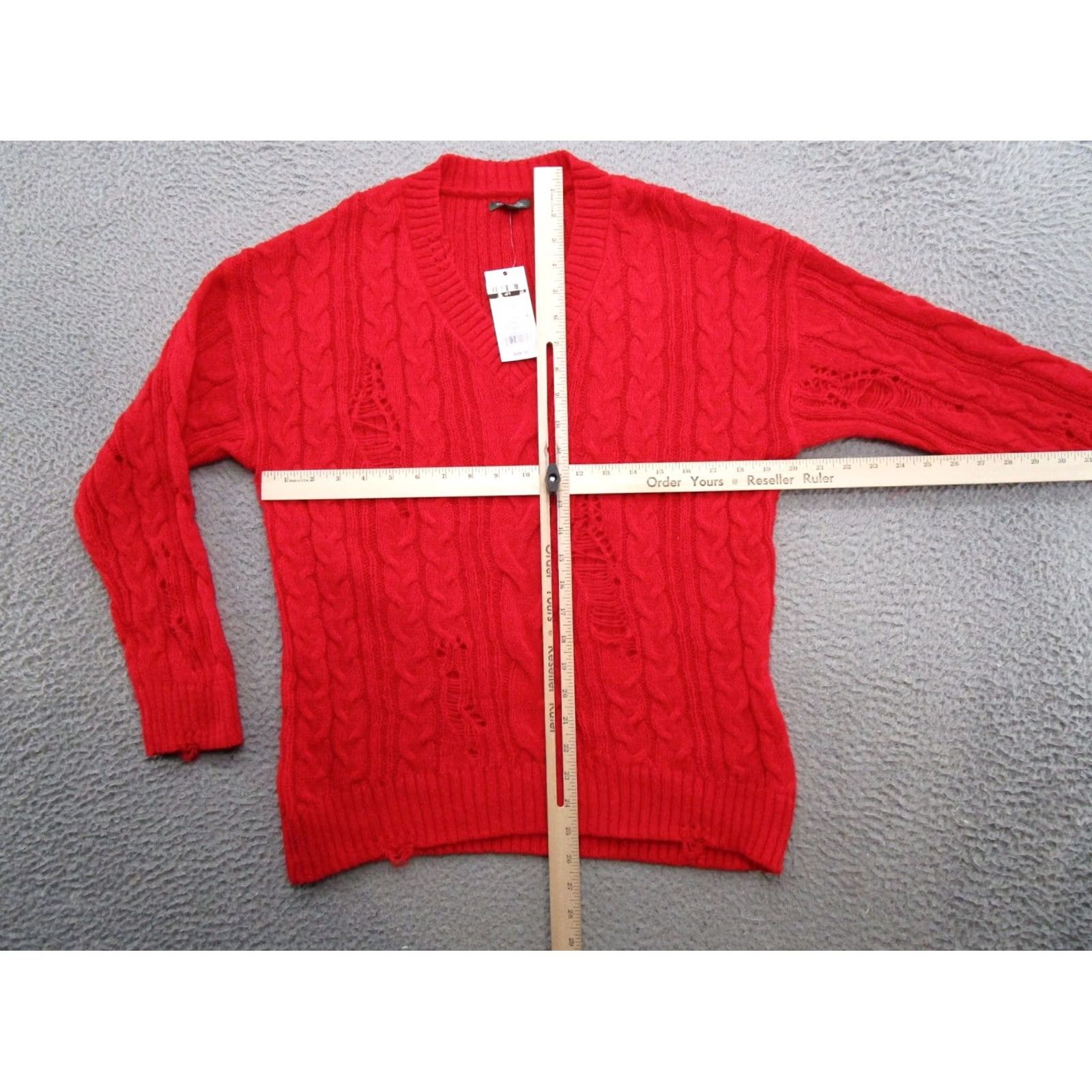 Vintage Wild Fable Women's Red Distressed Knit V Neck Pullover Sweater M NEW Size M / US 6-8 / IT 42-44 - 5 Thumbnail