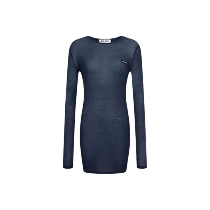 Miu Miu Miu Miu Blue Long Sleeve Slim Dress 0079 Size M / US 6-8 / IT 42-44 - 1 Thumbnail