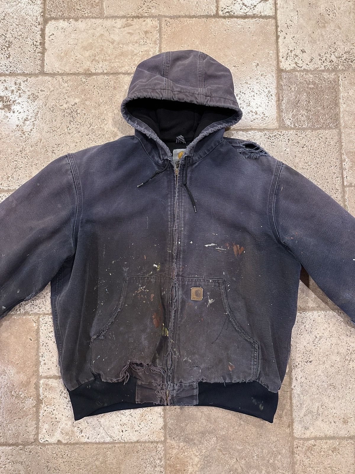 Carhartt Vintage Carhartt Faded Thrashed Hooded Distress Work Jacket Size US XL / EU 56 / 4 - 4 Thumbnail