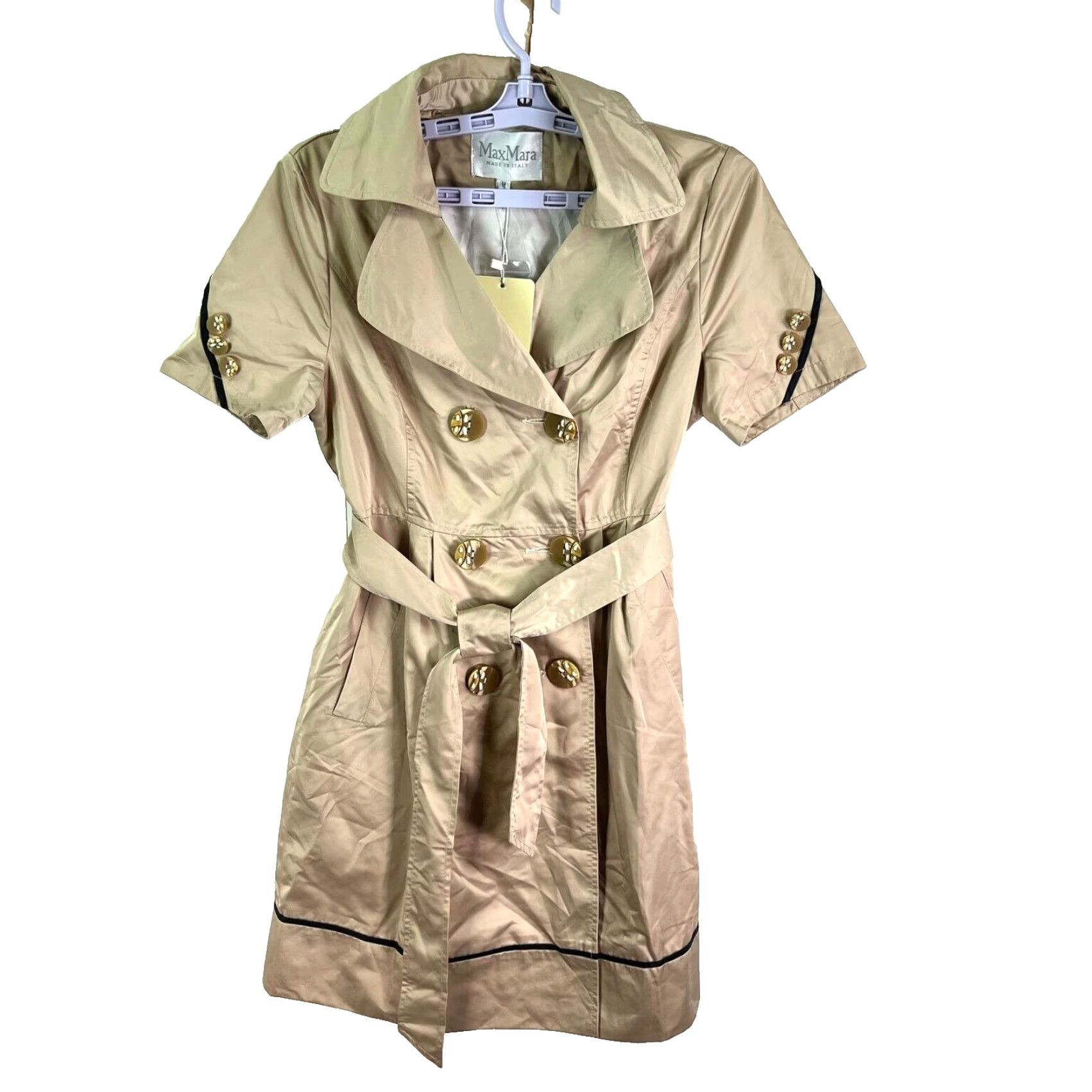 Max Mara VINTAGE Max Mara Trench Coat Women's Size M Beige Short Sleeve Belted Cotton Blend Classic Designer Size 32" / US 10 / IT 46 - 7 Thumbnail