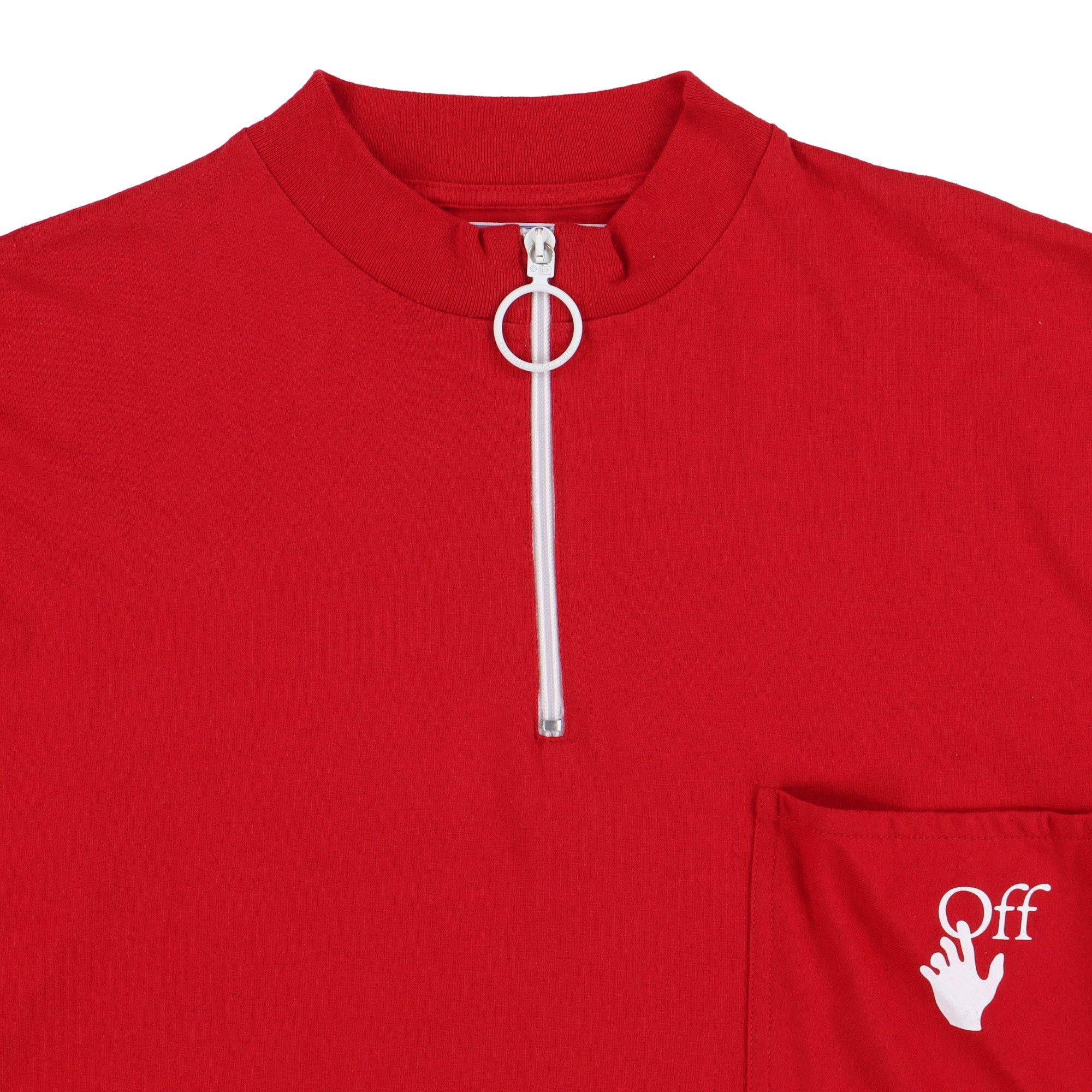 Off-White Red Cut Here 1/4 Zip Long Sleeve Oversized T-shirt Size US M / EU 48-50 / 2 - 3 Thumbnail