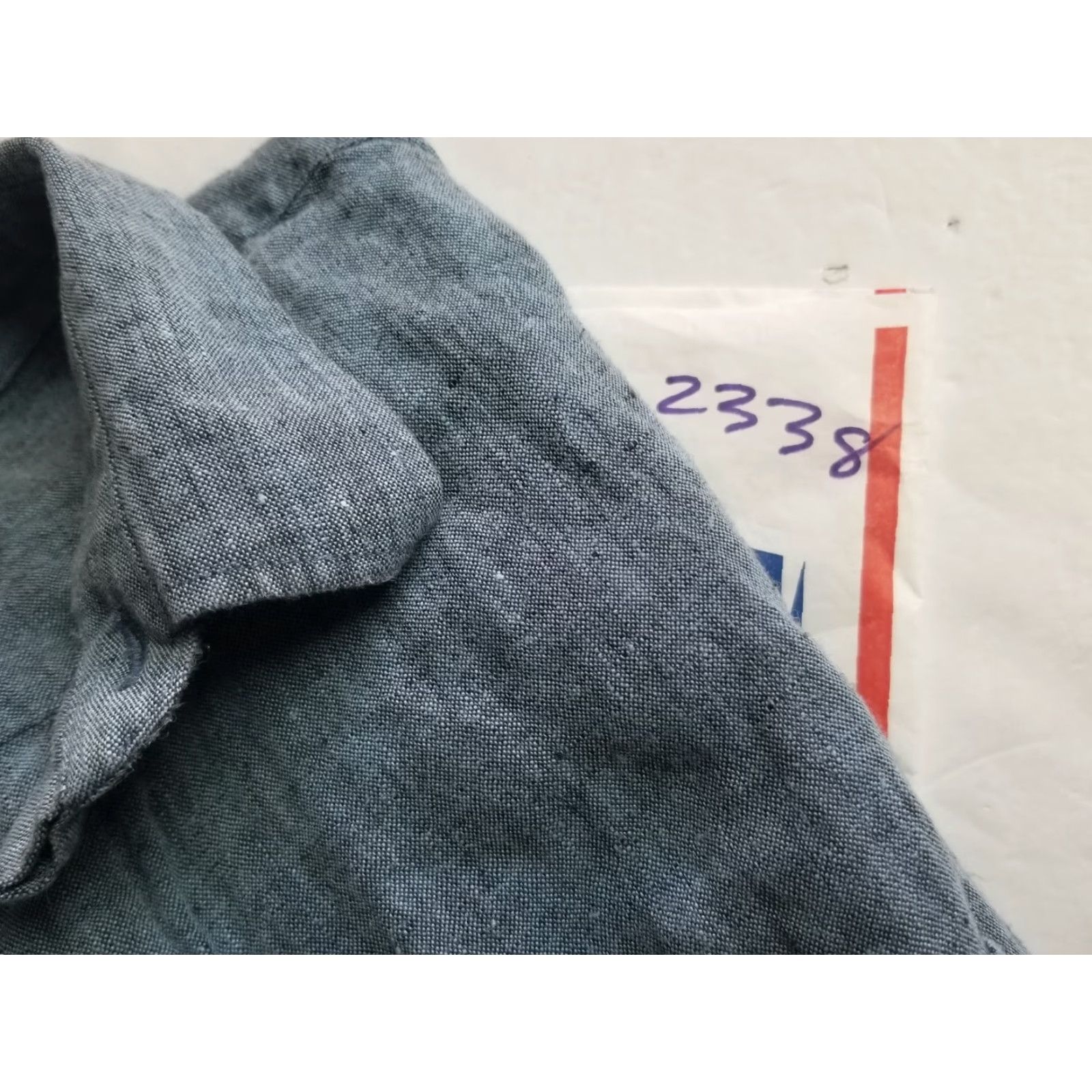 Vintage Calibrate Linen Short Sleeve Button-Up Shirt Blue L Mens Regular Size Large Button-Down Collar Chambray Solid 100% Linen Size US 33 - 7 Thumbnail