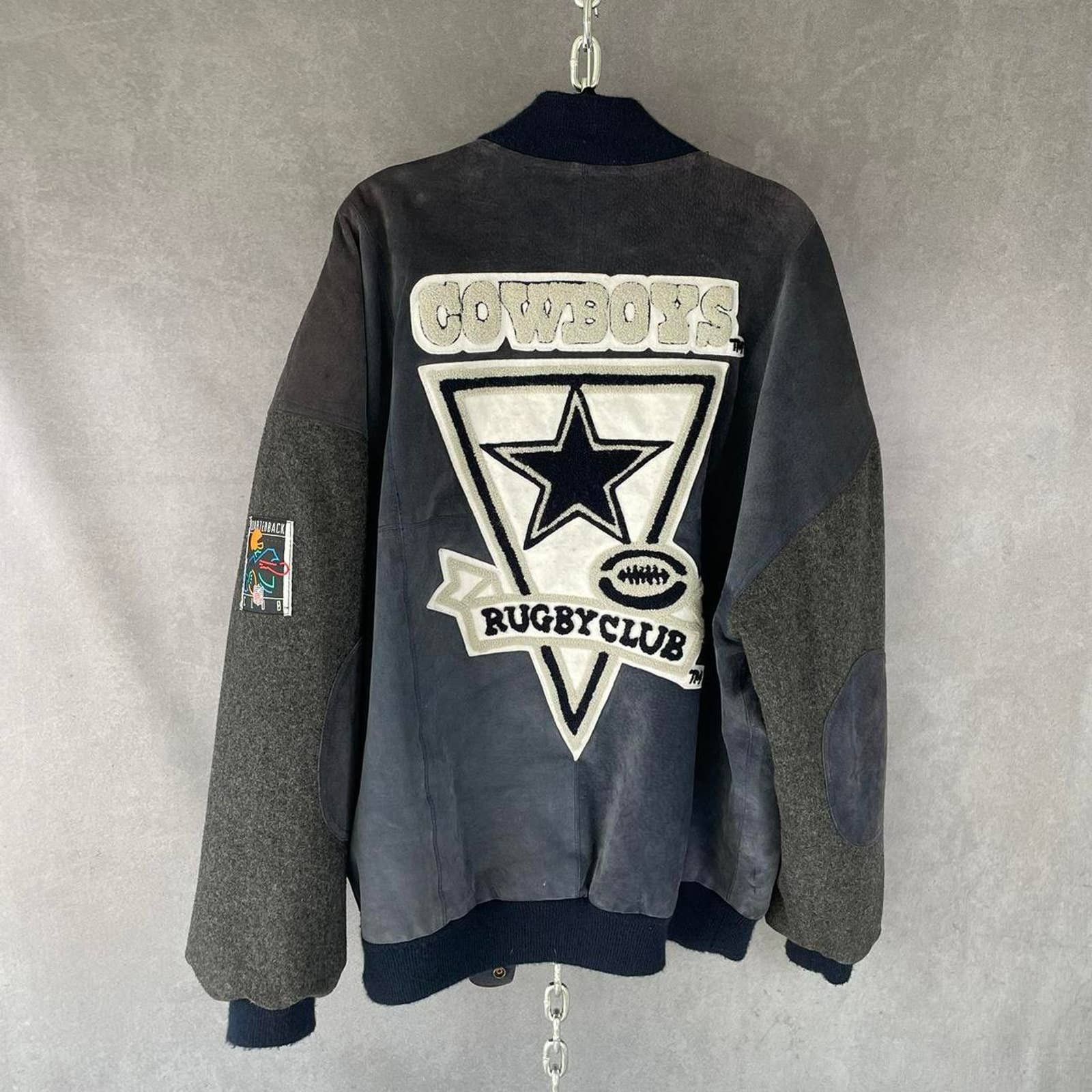 image of Nfl x Vintage Dallas Cowboys Suede Lettermans Jacket Size 2X in Blue, Men's