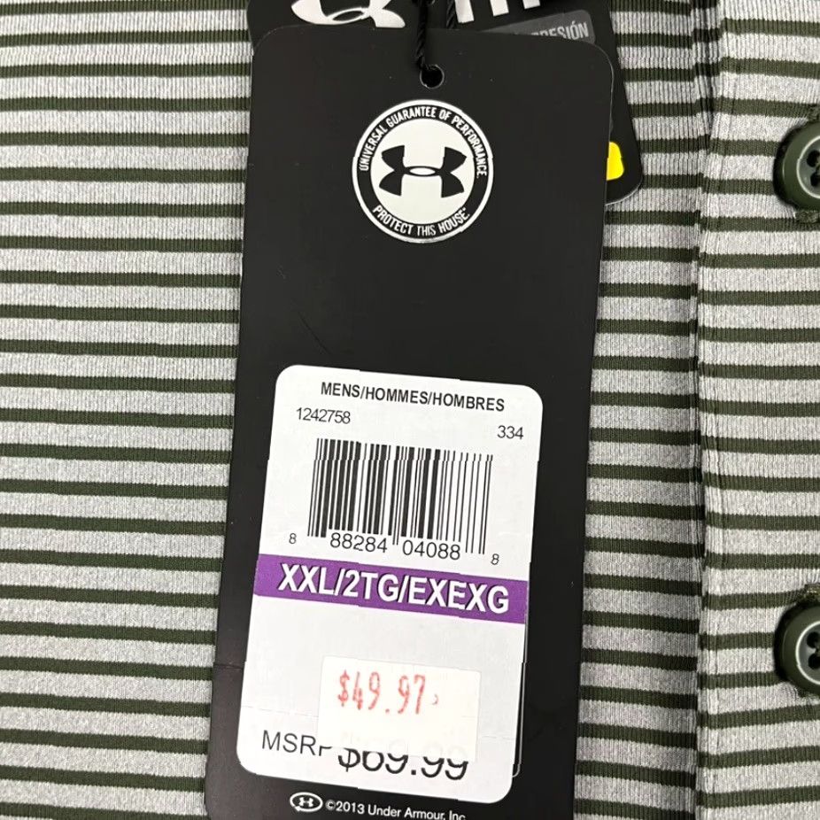 Under Armour VINTAGE: No (omit) Under Armour Polo Shirt Mens 2XL Loose Green Striped HeatGear Performance Golf Size US XXL / EU 58 / 5 - 4 Thumbnail