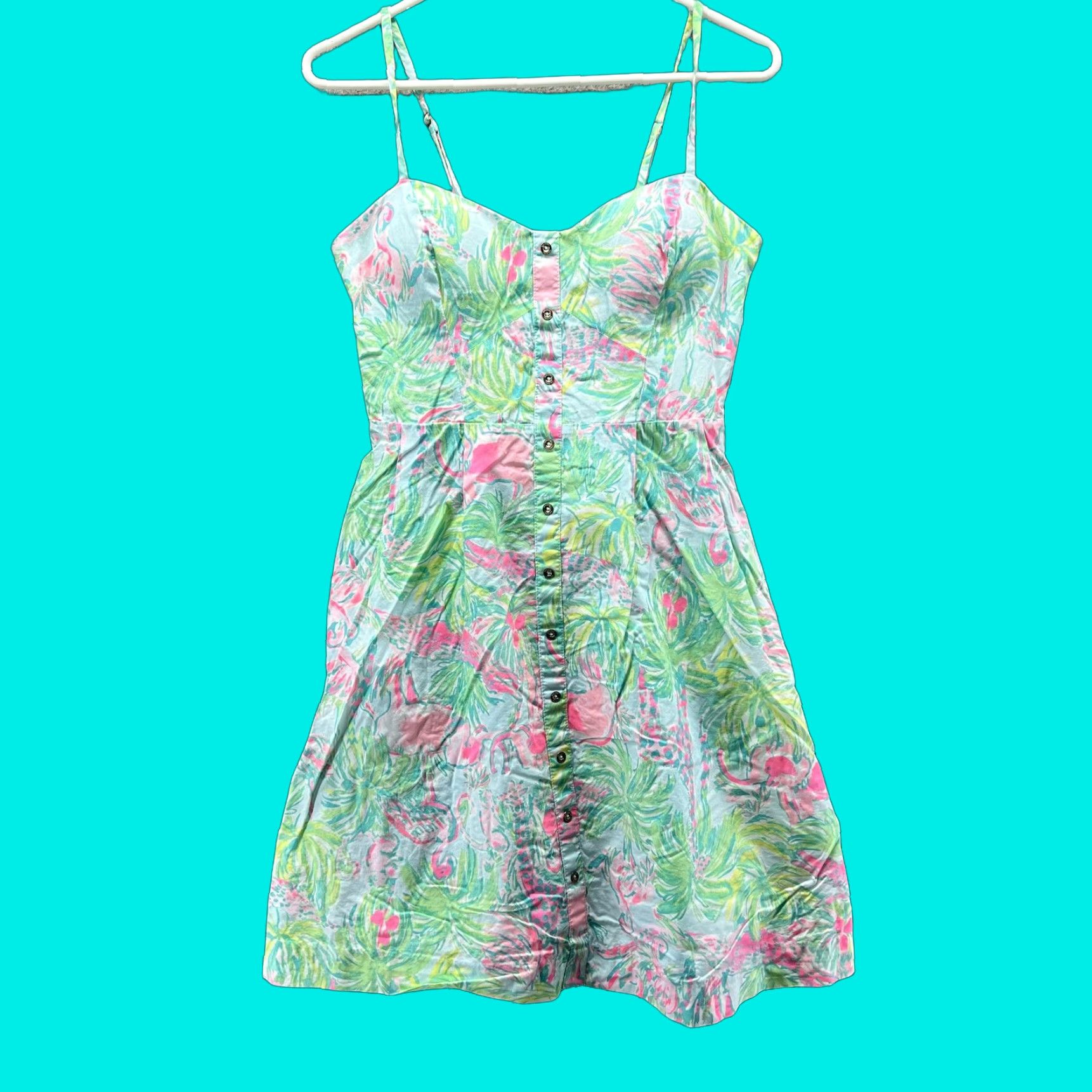 Lilly Pulitzer Lilly Pulitzer Dress Womens 2 Multicolor Flamingo Floral Button Sundress Mini Dress Size XS / US 0-2 / IT 36-38 - 1 Thumbnail