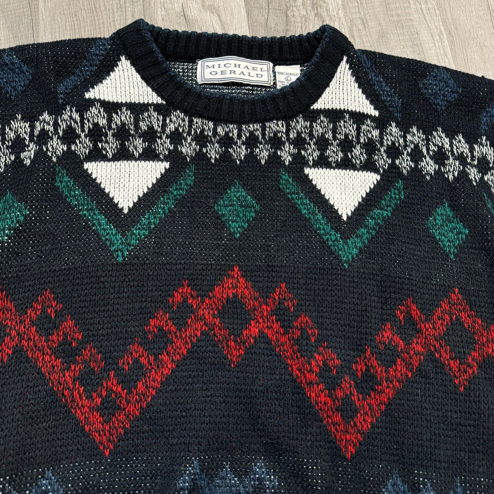 Vintage Vintage 80s 90s Grandpa Crew Sweater Geometric Stripped Size US L / EU 52-54 / 3 - 6 Thumbnail