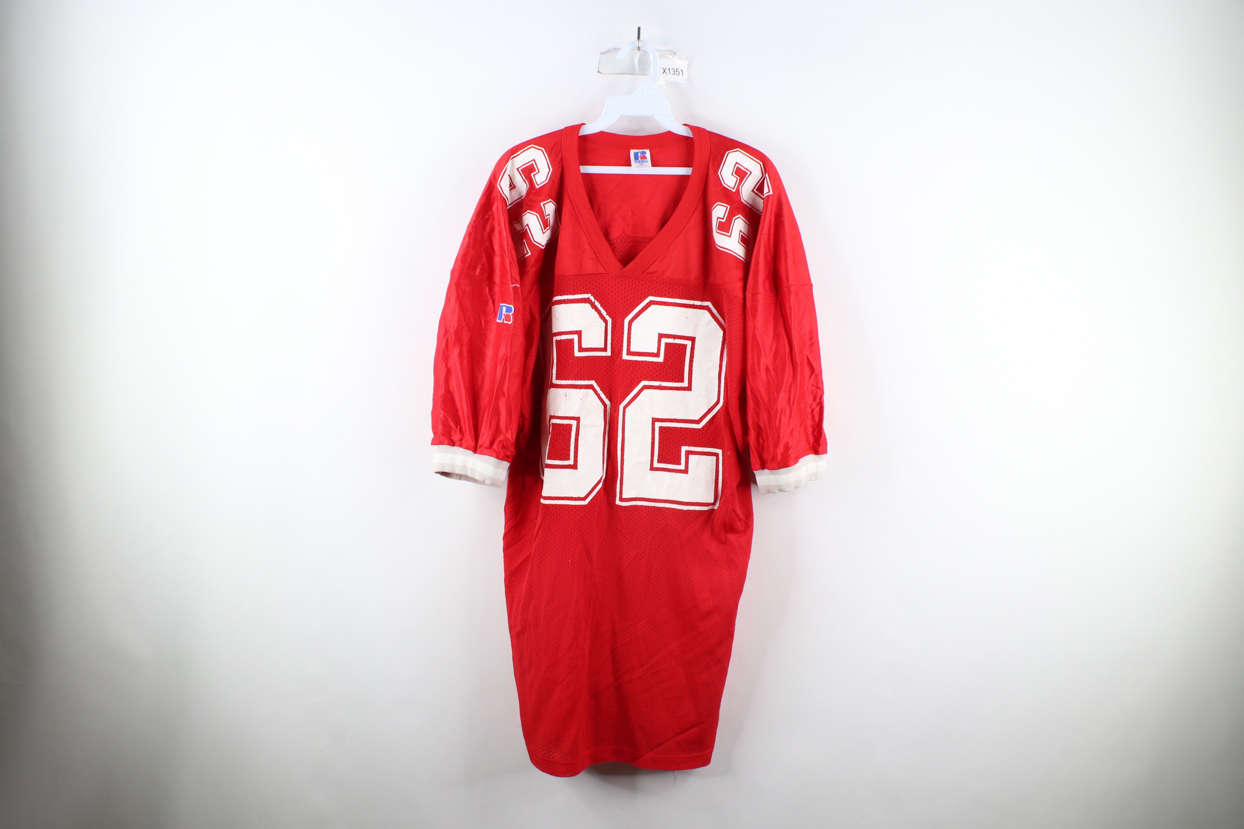 image of 80's Russell Athletic University Football Jersey in Red, Men's (Size 2XL)