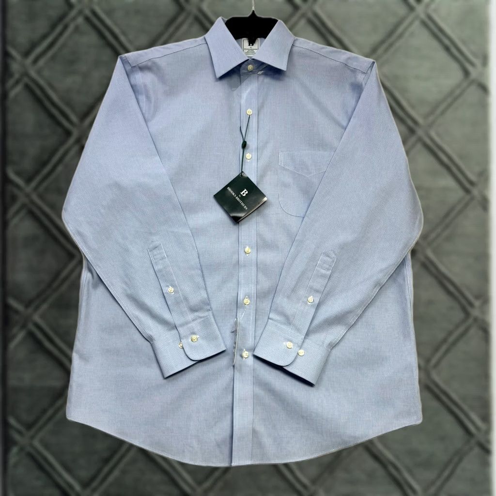 Brooks Brothers Dress Shirt Blue Check Non-Iron 15h 32/33 Men Regular Fit Nccn, Men's (Size 40r)