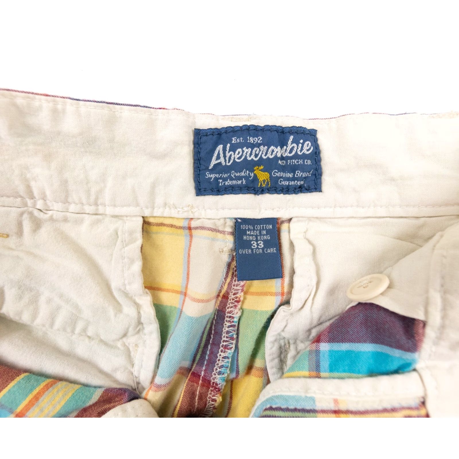 Abercrombie & Fitch VINTAGE Abercrombie & Fitch Chino Shorts Adult 33 Blue Plaid Flat Front Casual Outdoor Mens Size US 33 - 5 Thumbnail