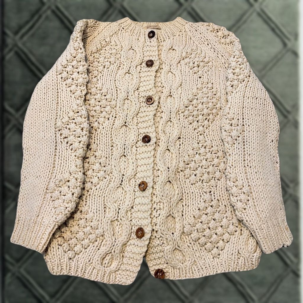 Vintage VINTAGE Stewart’s Baltimore Cream White Knit Cardigan Wool Pullover Unisex Adults S 1950s Italy Mens Womens Boys Girls Size S / US 4 / IT 40 - 1 Thumbnail