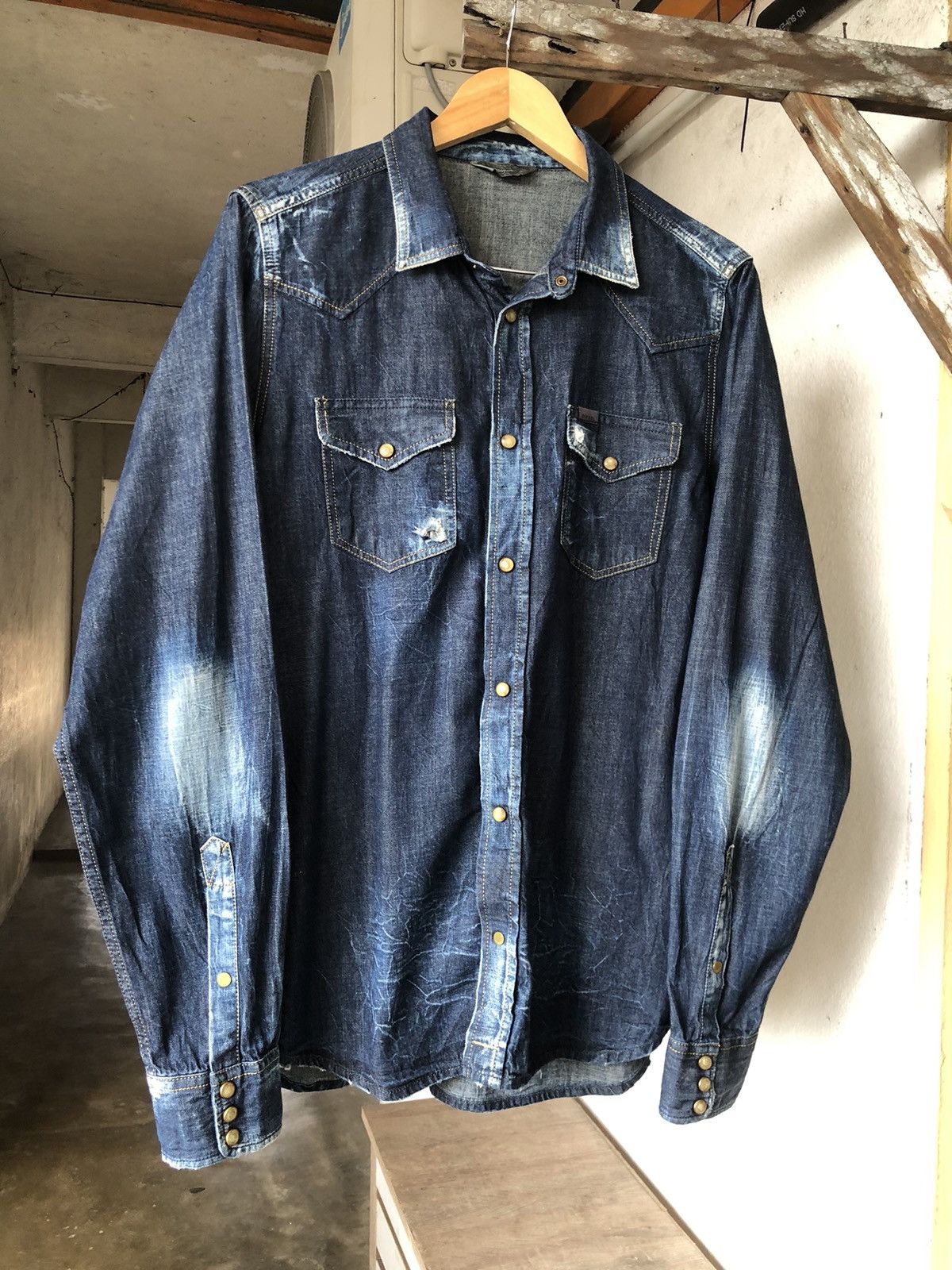 Diesel Rare🔥 Diesel Industries Distressed Punk Western Denim Shirt Size US XL / EU 56 / 4 - 3 Thumbnail