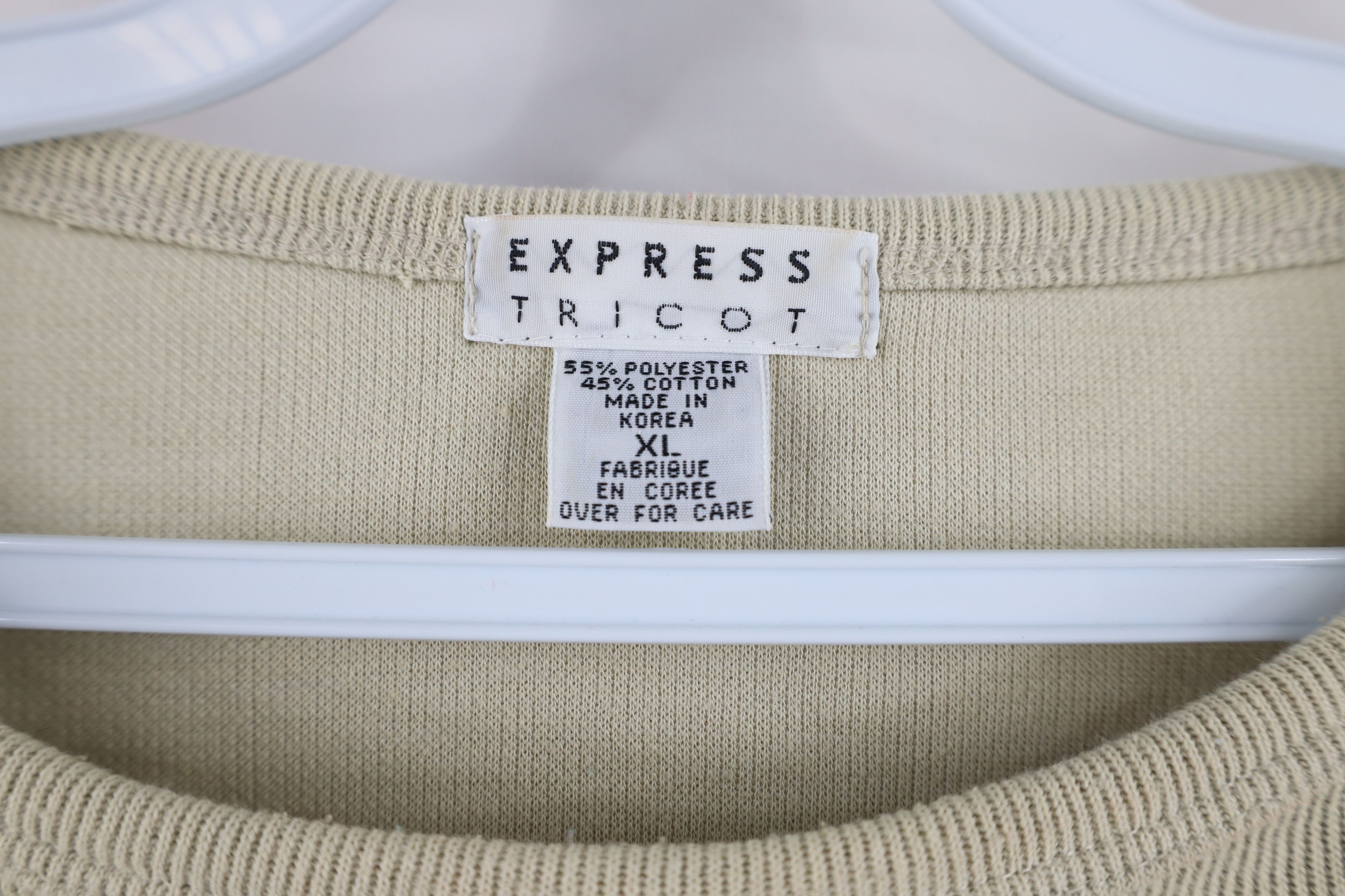 Express × Vintage Vintage 90s Express Ribbed Knit 3/4 Sleeve T-Shirt Beige Size XL / US 12-14 / IT 48-50 - 4 Thumbnail