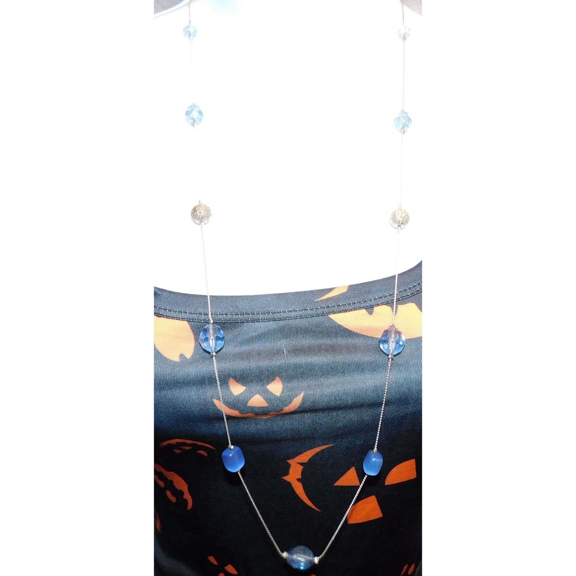 Other Blue Glass Station Necklace On Silver Tone Chain Size ONE SIZE - 5 Thumbnail