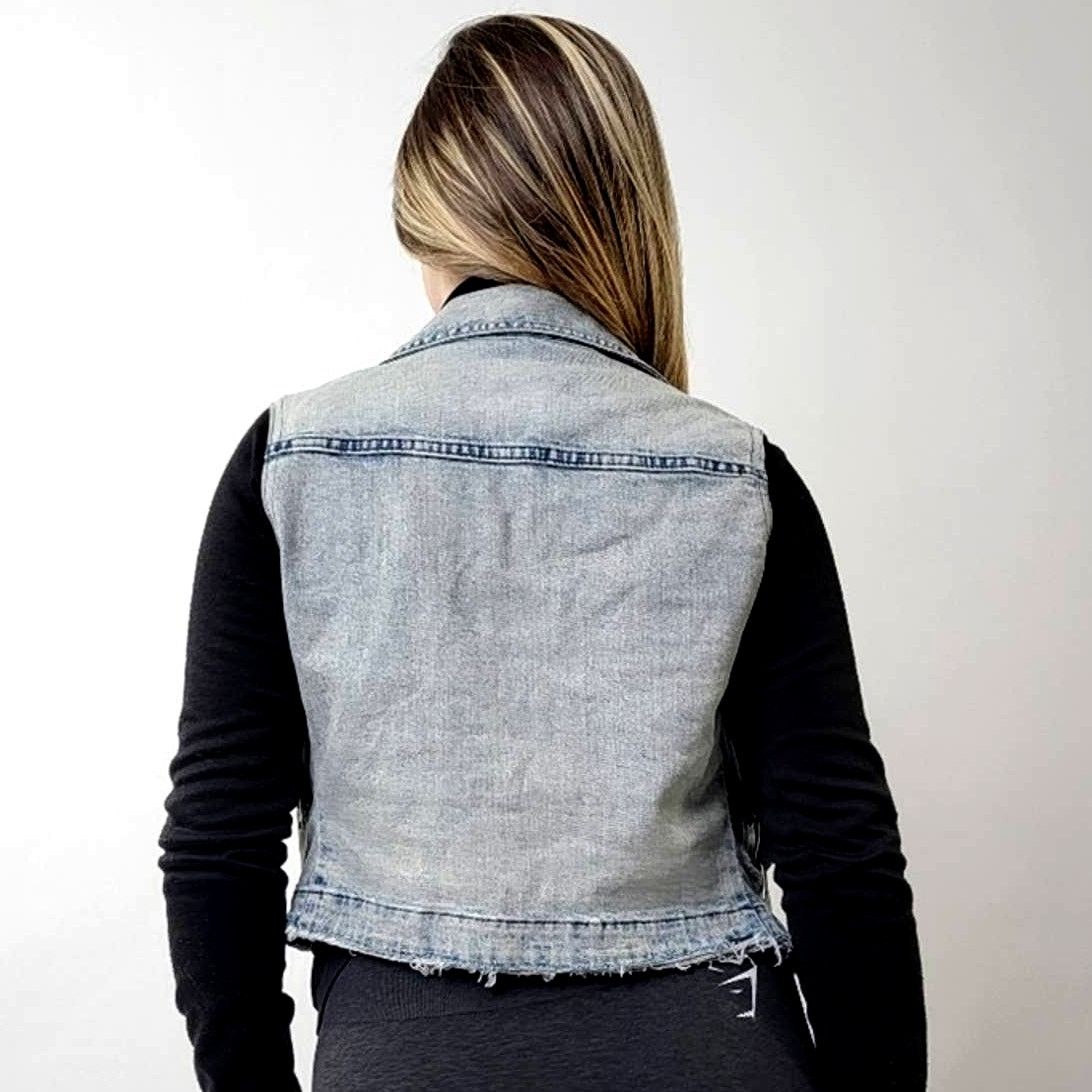 Other Distressed Denim Acid Wash Jean Jacket Jersey Knit Jacket Size S / US 4 / IT 40 - 3 Thumbnail