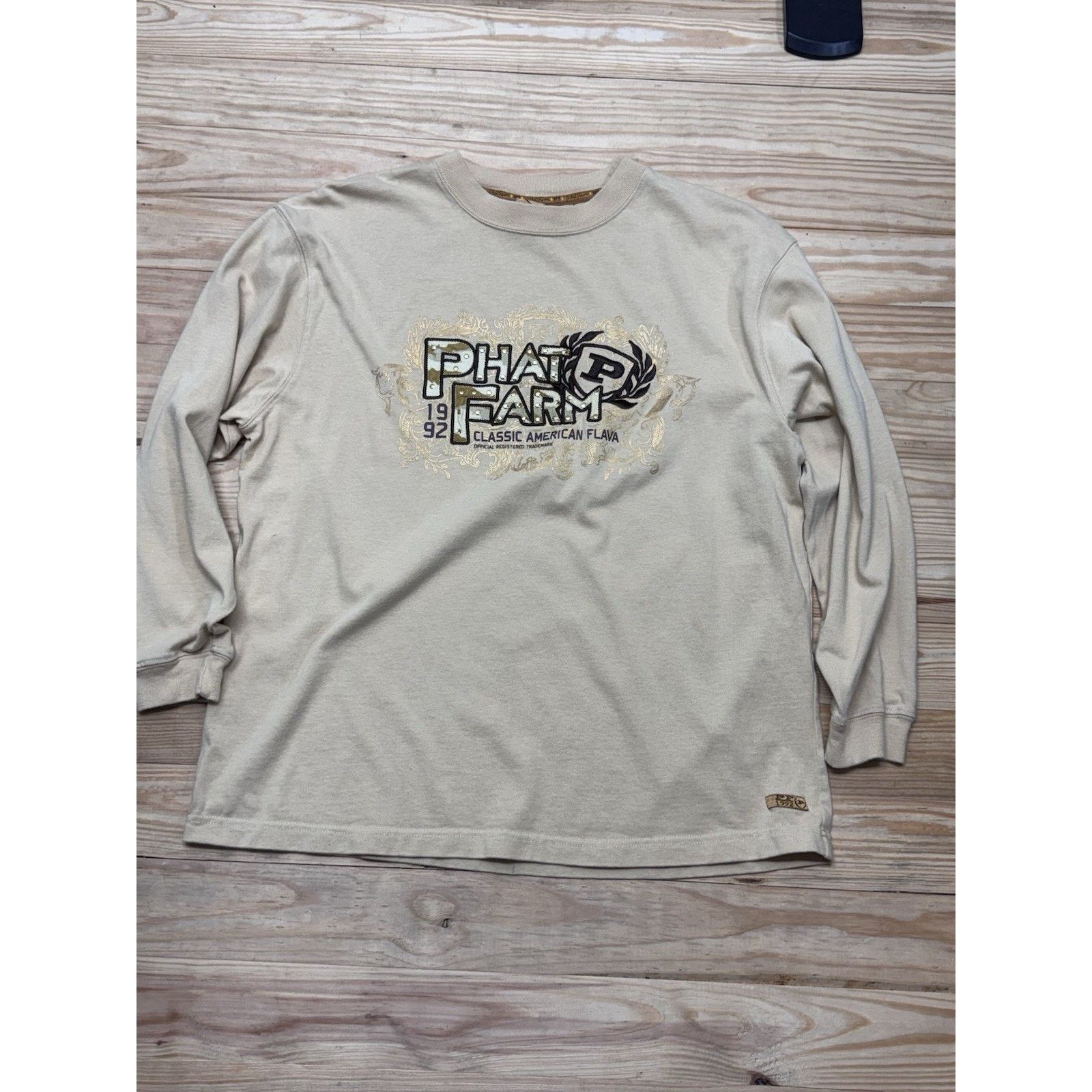 Phat Farm Phat Farm Sweatshirt Mens XL Beige Y2K Spell Out Logo Tee Size US XL / EU 56 / 4 - 1 Thumbnail