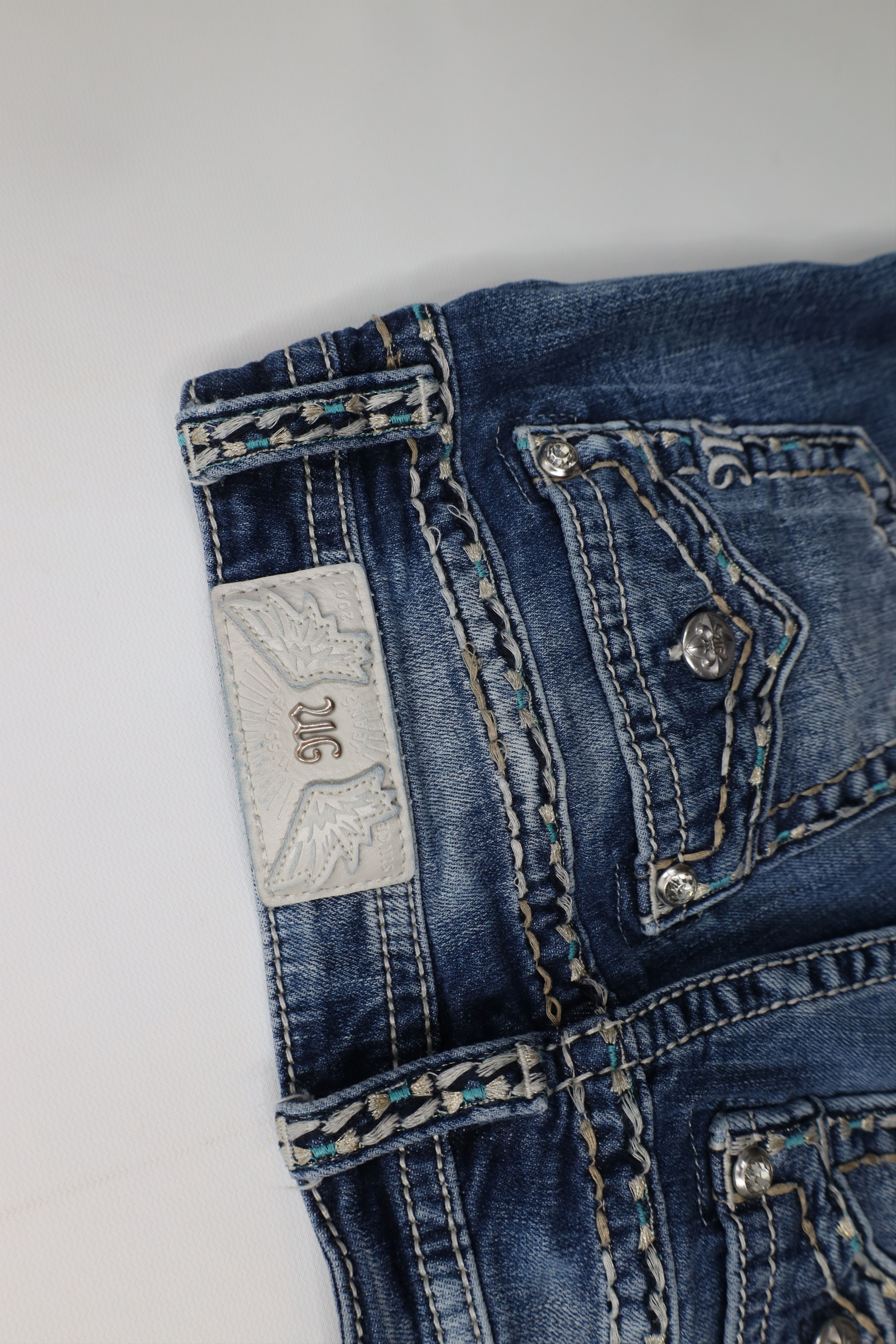 Miss Me Miss Me Stitch Jeweled Hailey Skinny Leg Denim Jeans Blue Size 29" - 14 Thumbnail