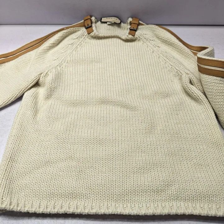 Gucci Gucci Gucci Men's Loose Knit Sweater with Leather Detail - Size US S / EU 44-46 / 1 - 8 Thumbnail