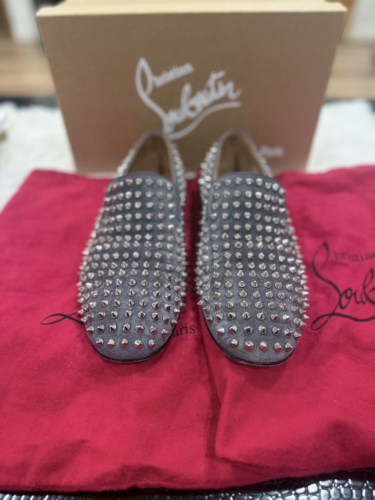 Christian Louboutin Christian Louboutin ROLLERBOY Spikes Studded Grey Loafers Size US 9 / EU 42 - 3 Thumbnail