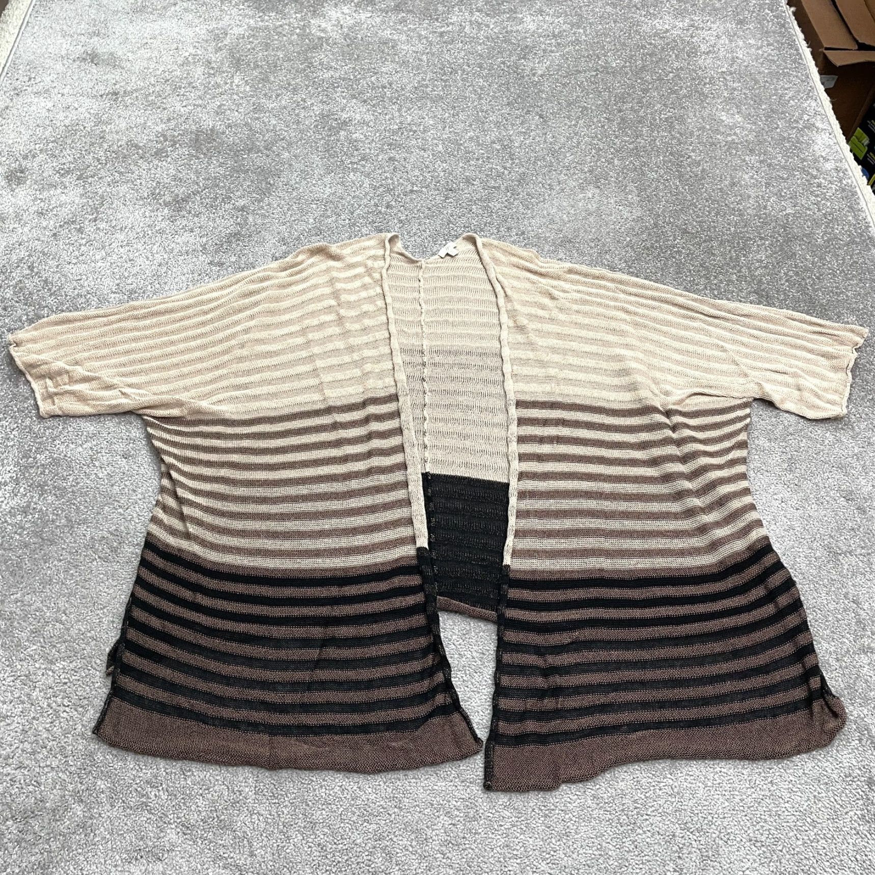 J. Jill J.Jill Cardigan Womens XL Brown Striped Ombre Short Sleeve Sweater Linen Blend Size XL / US 12-14 / IT 48-50 - 3 Thumbnail