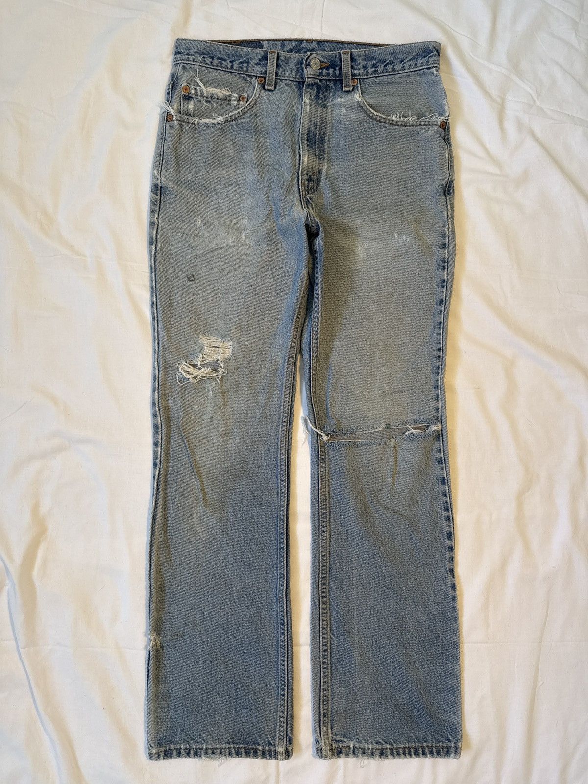 Levi's Vintage 90s Levis 517 USA Distressed Blown Out Blue Jeans Size US 31 - 1 Thumbnail