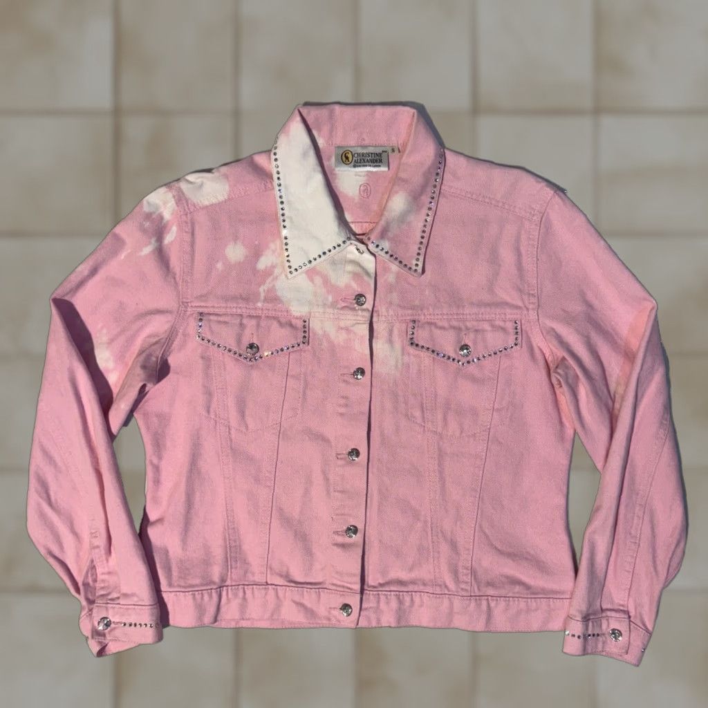 Denime Christine Alexander Pink Rhinestone Denim Jacket Size Small Gemstone Accents Women Size S / US 4 / IT 40 - 1 Thumbnail