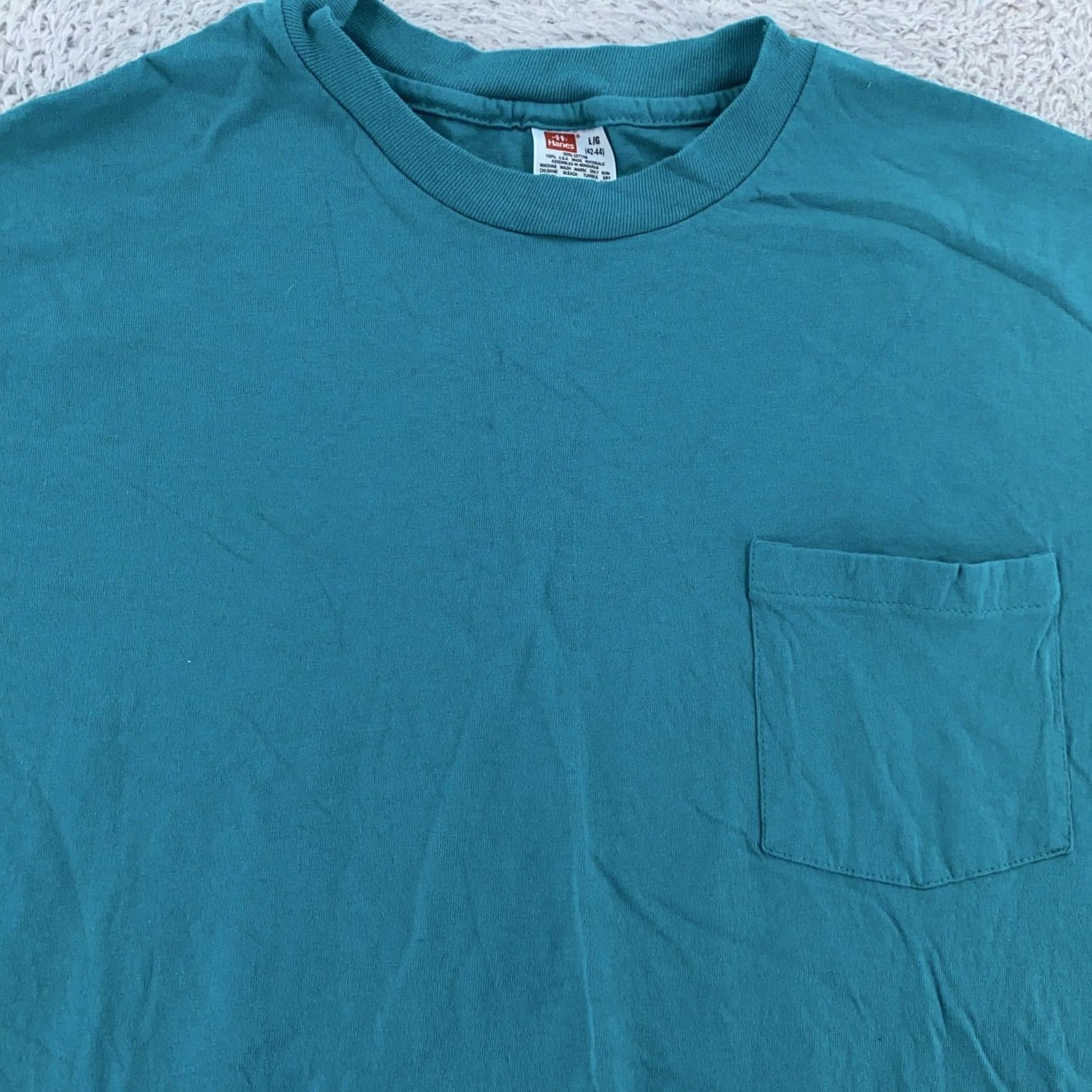 Hanes Hanes Tee Shirt Blue Pocket Crew Neck Short Sleeve Mens M Vintage 90s Style Shirt USA Teal Blue Pocket Tee Hanes Mens Medium Blue Shirt Size US M / EU 48-50 / 2 - 2 Thumbnail