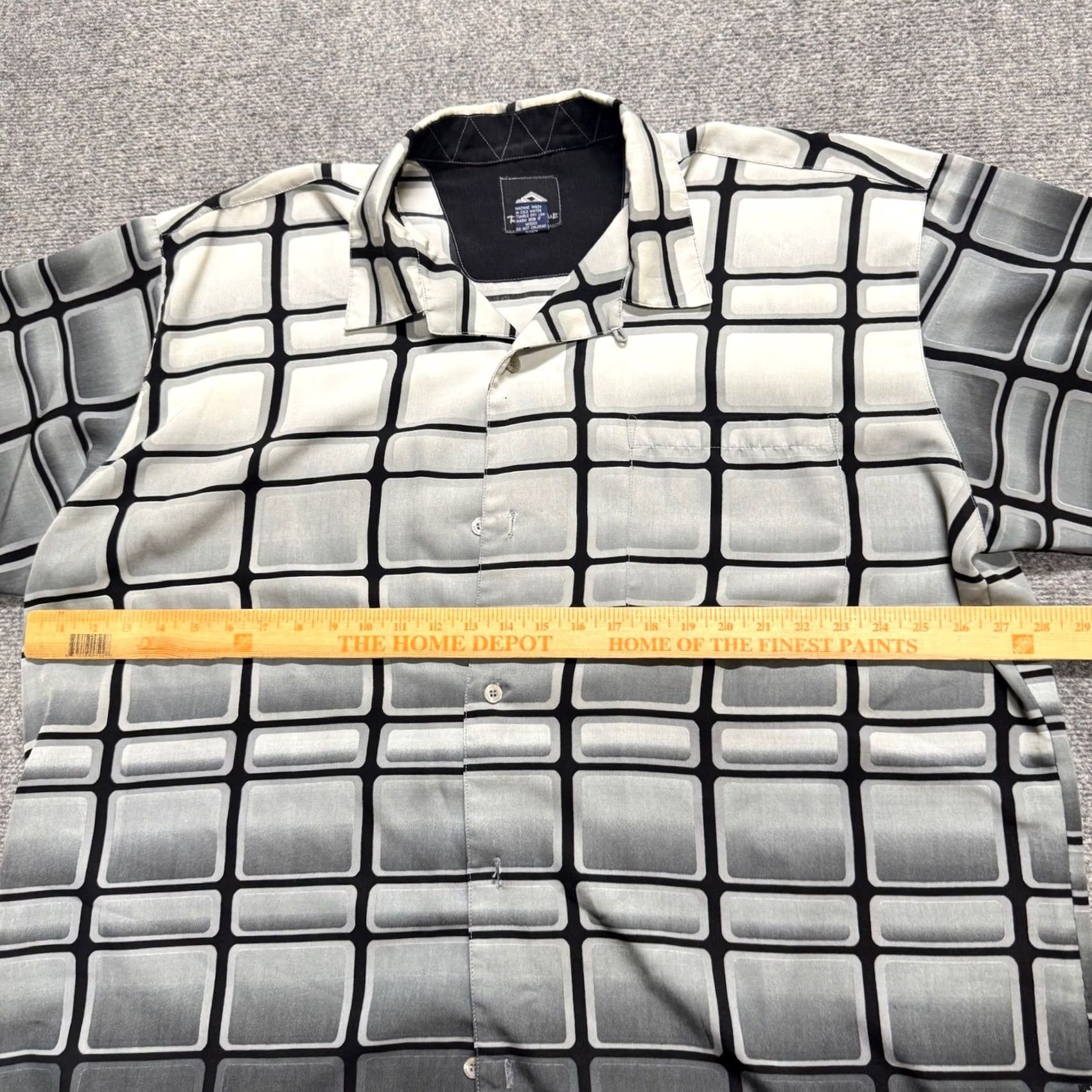 Vintage Y2K Raw Blue Dress Shirt Men 2XL Big & Tall Geometric Button Up Polyester Black/White Size 48R - 6 Thumbnail