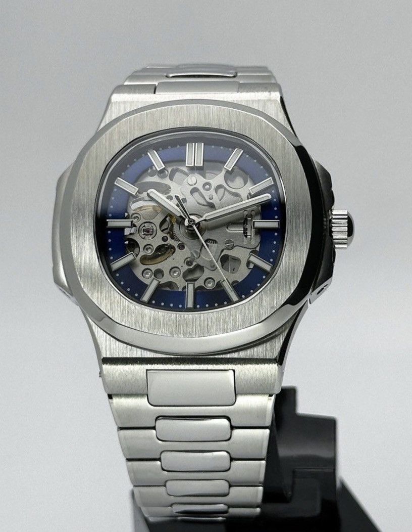 Japanese Brand Seiko Mod Nautilus Blue Skeleton Dial Steel Watch 41mm Size ONE SIZE - 1 Thumbnail