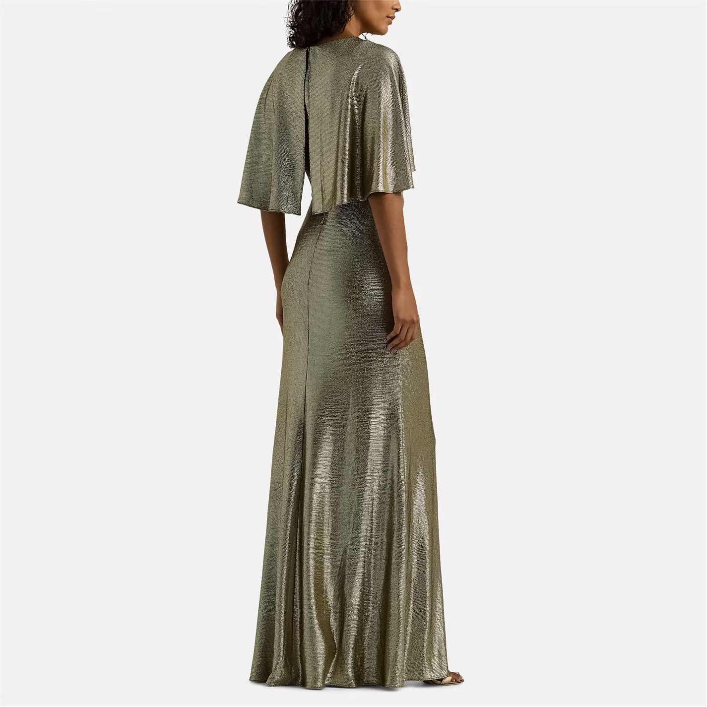 Lauren Ralph Lauren o1g2r1mq0825 Metallic Knit Twist-Front Cape Gown Green/Gold Size S / US 4 / IT 40 - 3 Thumbnail