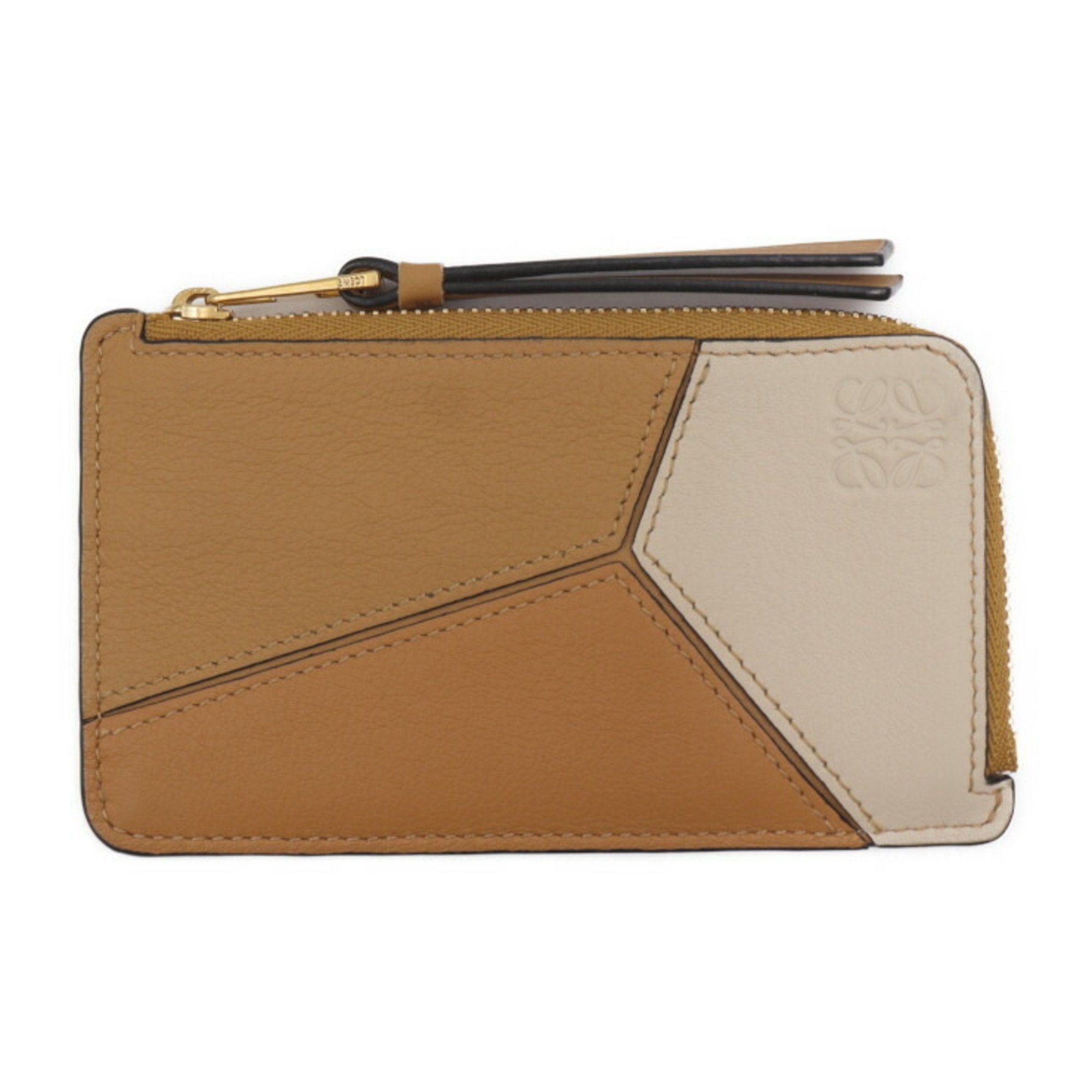 image of Loewe Puzzle Coin Card Holder Business Holder/card Case Leather Brown Beige Anagram Fragment L-Shap