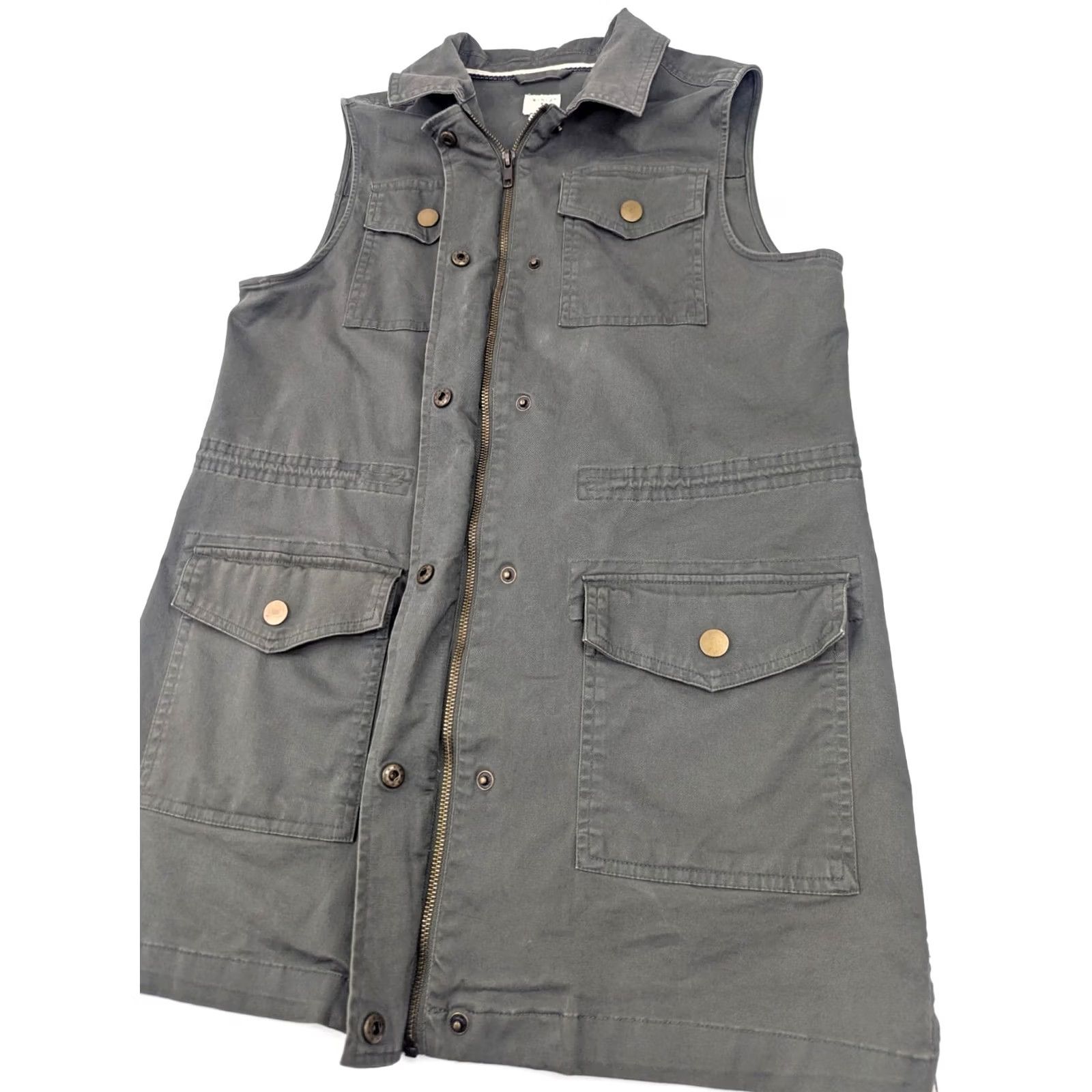 Vintage A New Day Field Canvas Vest Women S Olive Green Sleeveless Zip Pockets Button Long Jacket/Coat Size S / US 4 / IT 40 - 3 Thumbnail
