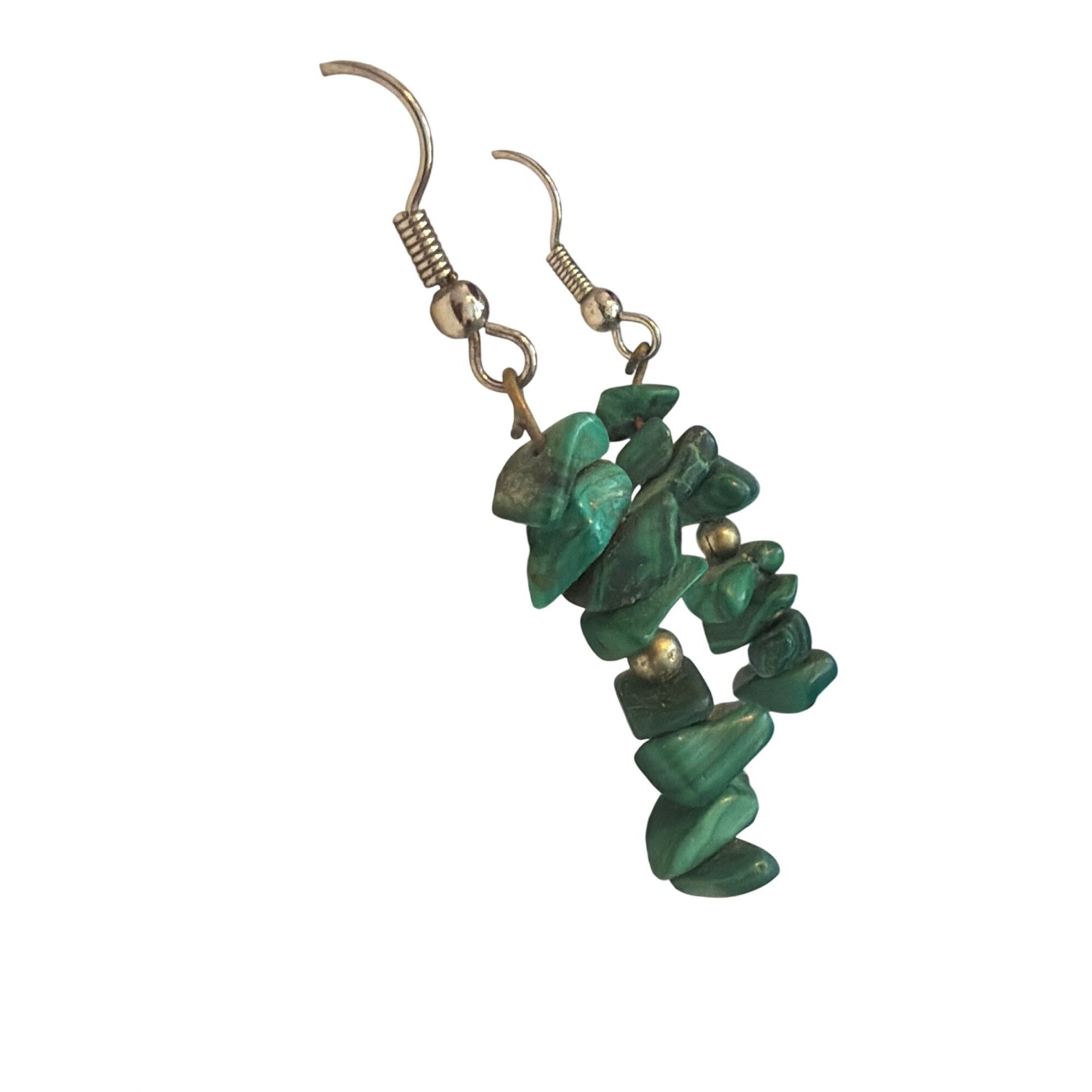Other Malachite Chip Beaded Dangle Earrings Silver Tone Hooks 2" L Size ONE SIZE - 3 Thumbnail