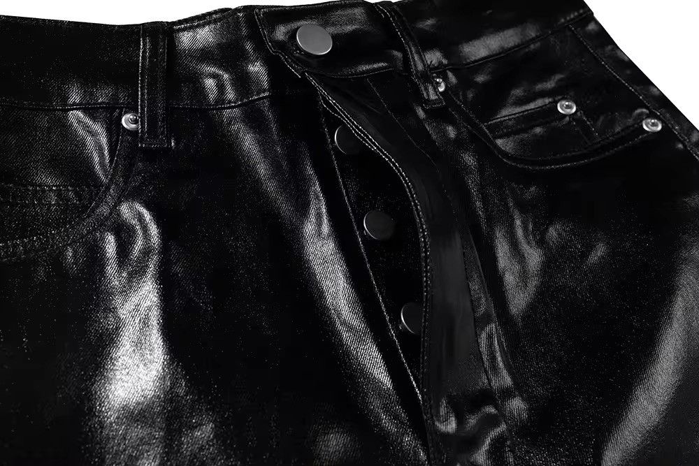Japanese Brand × Jean Glossy Pu Leather Oversized Flared Jeans Size US 35 - 5 Thumbnail