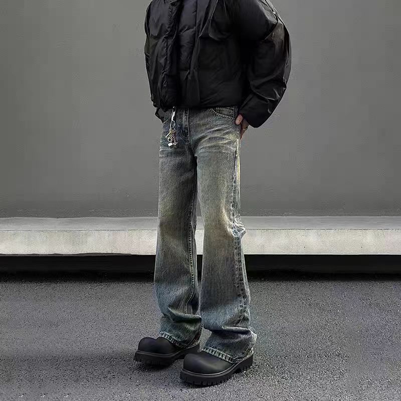 High street vintage washed distressed baggy flared jeans