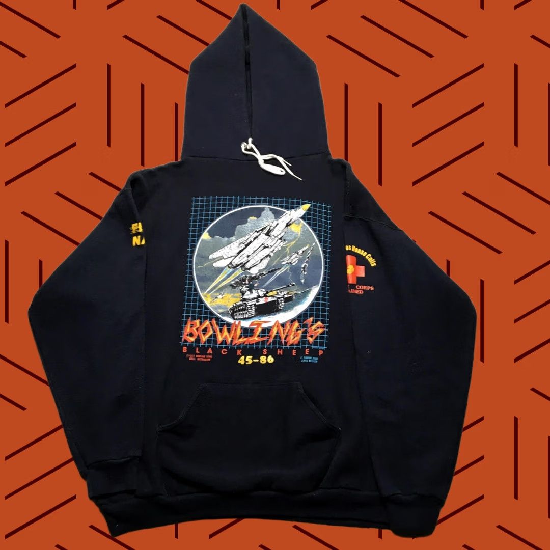 Russell Athletic VINTAGE Russell Athletic Hoodie Mens XL Blue Fly Navy Eagle 45 F-14 Tomcat Marine Patriotic USA Graphic Print Hooded Pullover Size US XL / EU 56 / 4 - 1 Thumbnail