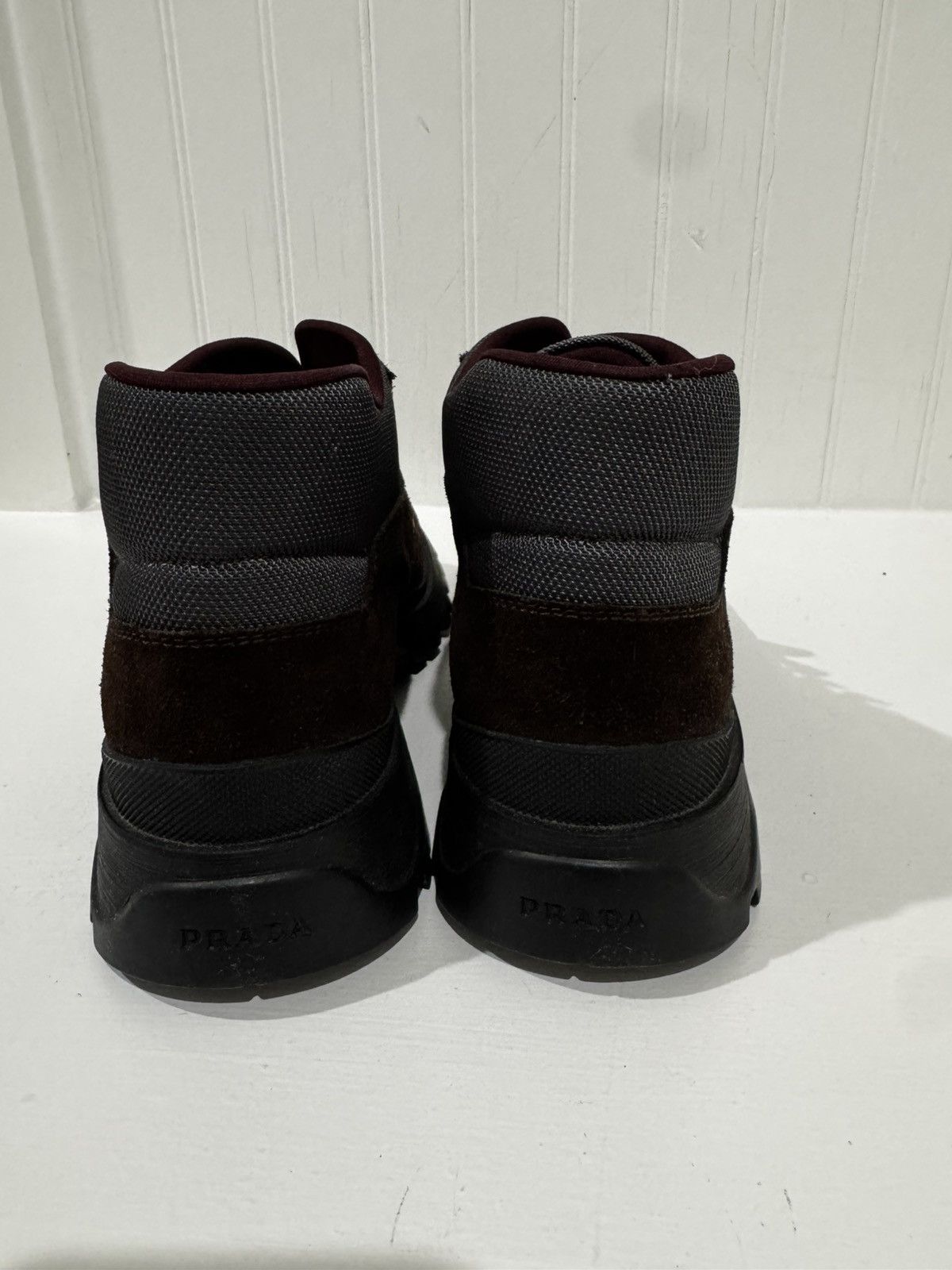 Prada Prada Sport Brown/Grey Suede and Nylon High Top Sneakers Size US 6.5 / IT 36.5 - 4 Thumbnail