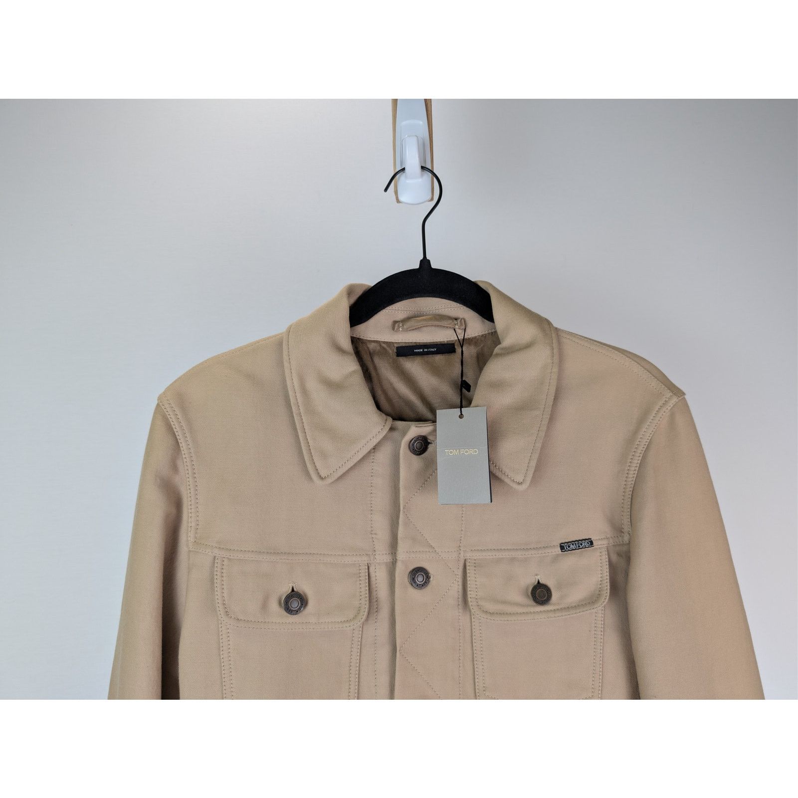 Tom Ford o1rshd1 Stretch Cotton Trucker Jacket in Beige Size US M / EU 48-50 / 2 - 3 Thumbnail