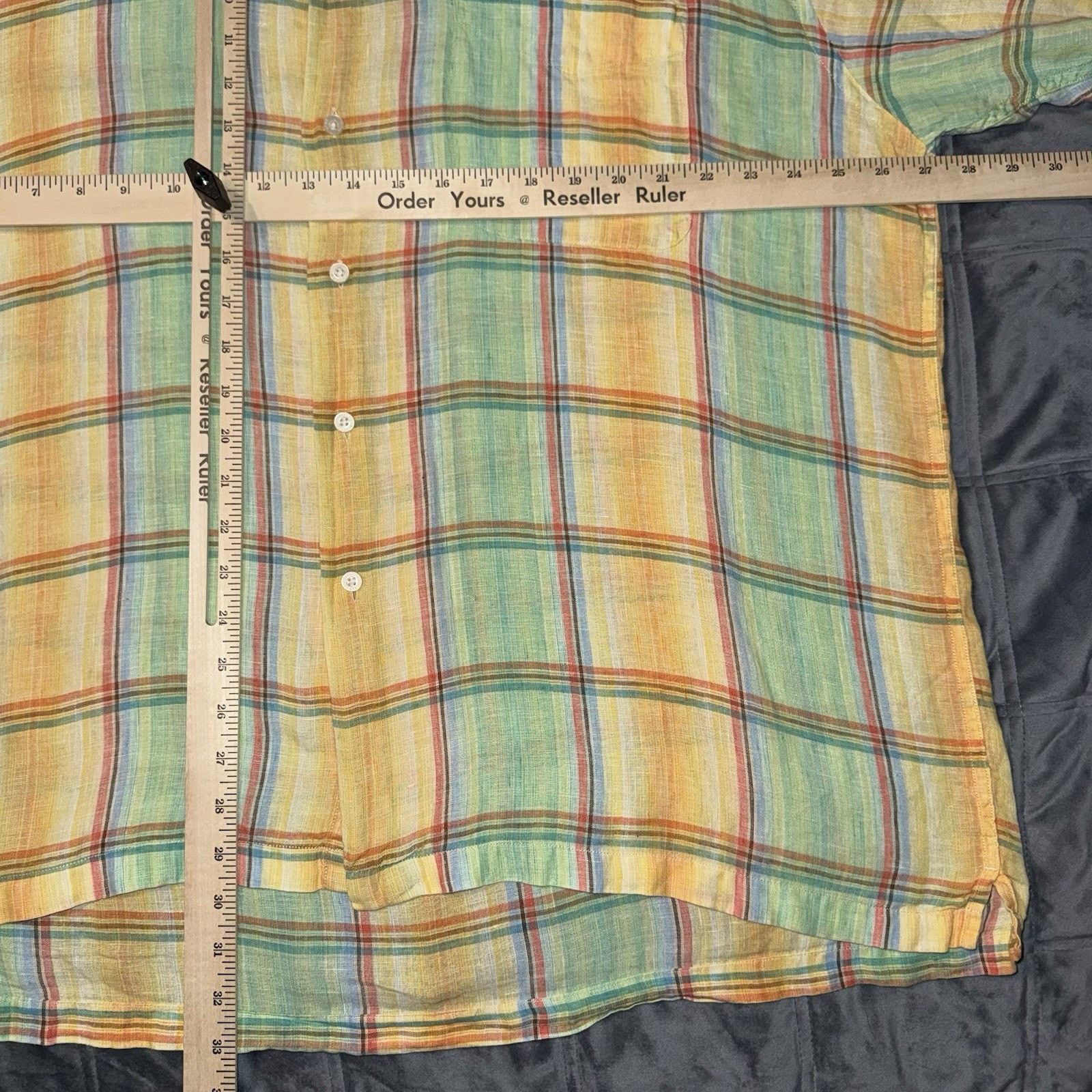 Alan Flusser Linen Pastel Plaid Shirt Men’s XL Lightweight Resort Wear Size US XL / EU 56 / 4 - 5 Thumbnail